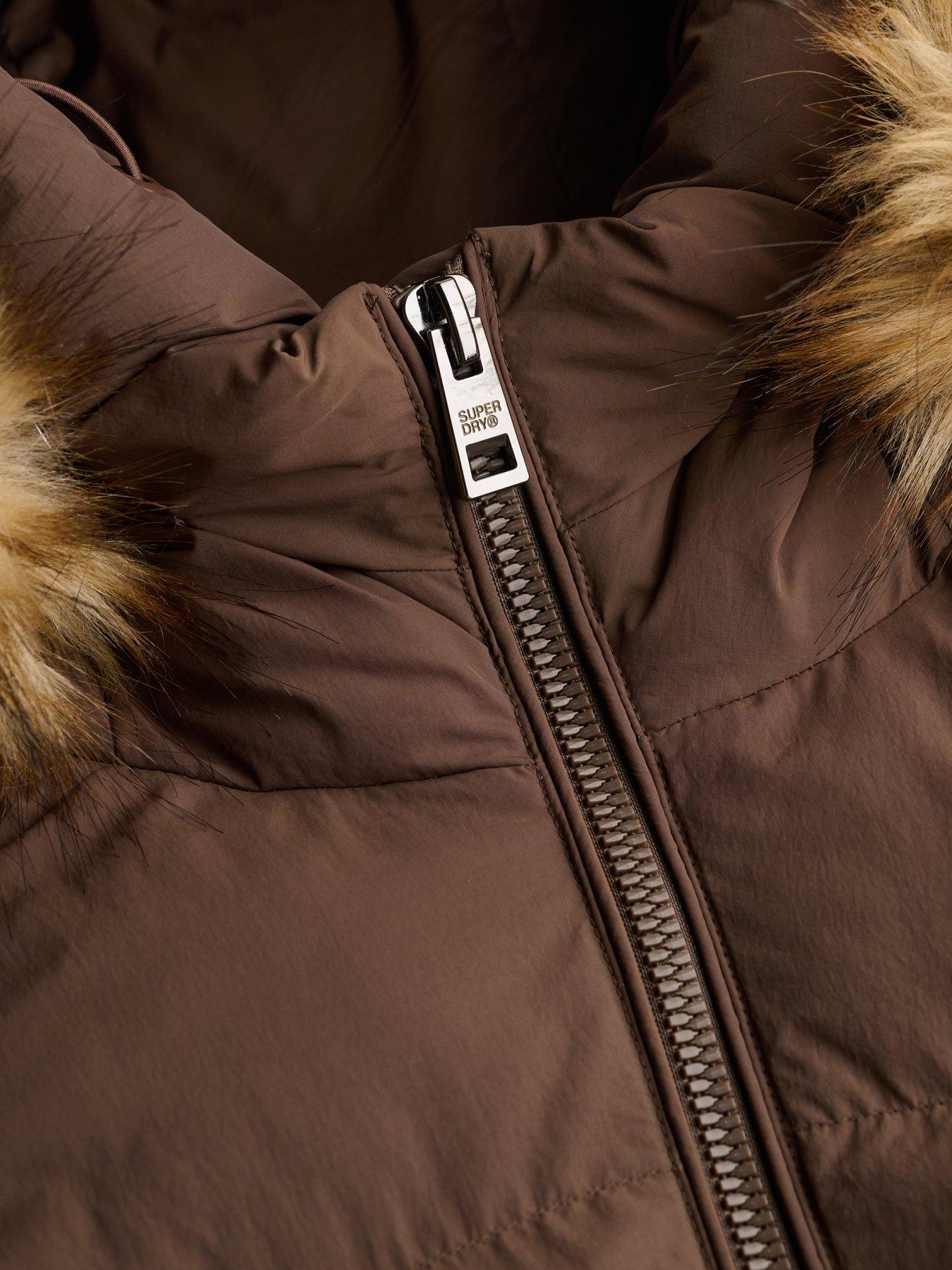Image 6 of 7 of Superdry Womens Fuji Faux Fur Hood Padded Coat - Brown