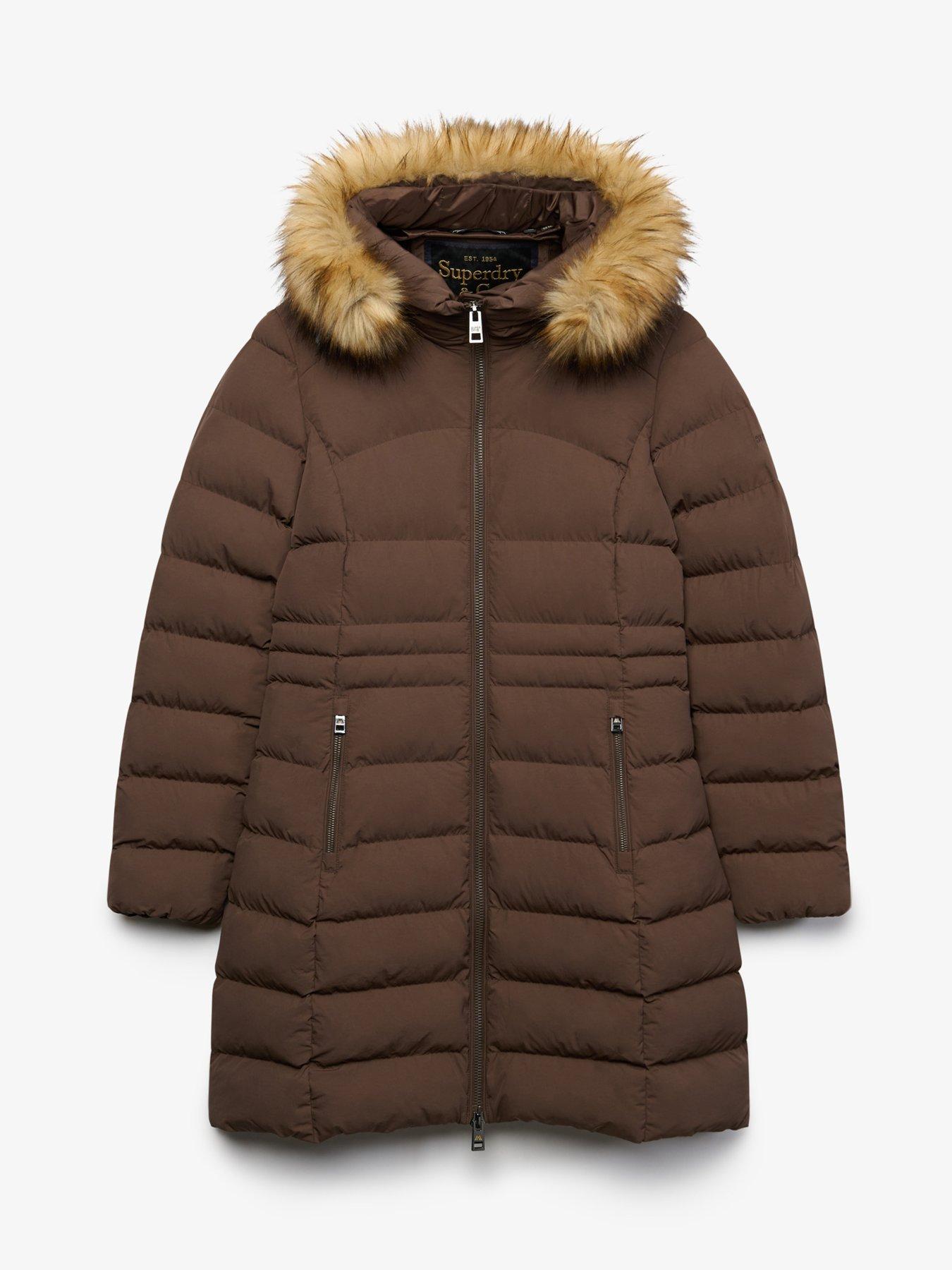 Image 7 of 7 of Superdry Womens Fuji Faux Fur Hood Padded Coat - Brown