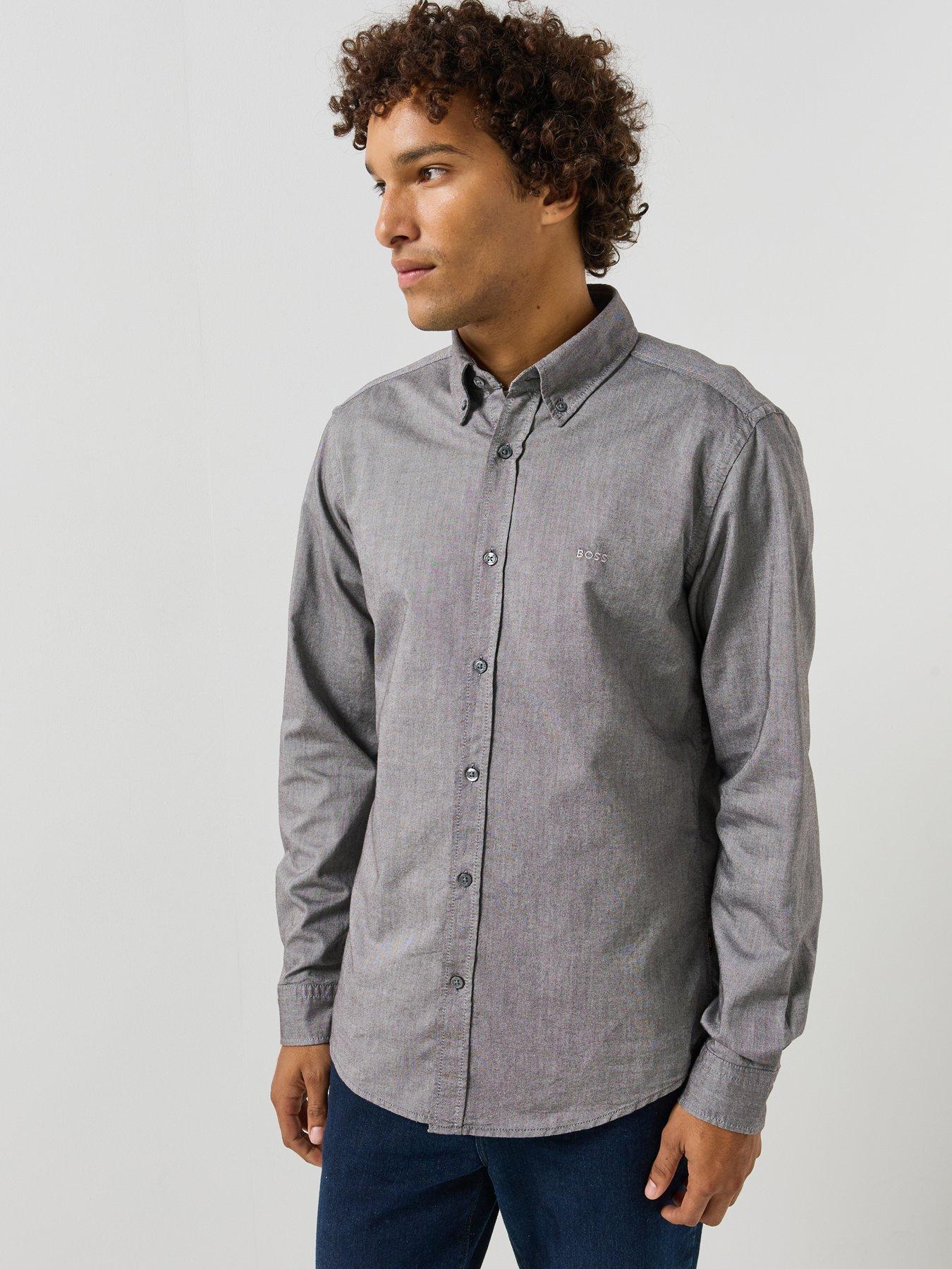 Image 1 of 6 of BOSS Mens Regular Fit Button-Down Oxford Shirt - Brown