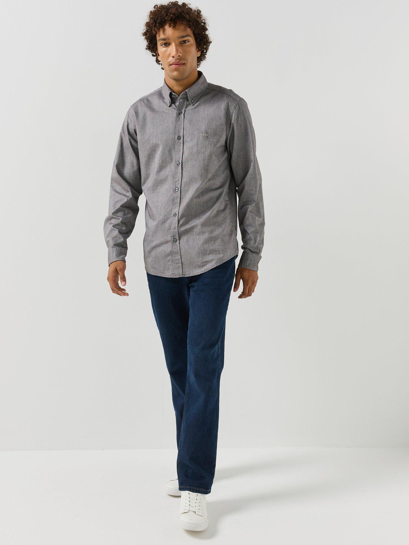 Image 3 of 6 of BOSS Mens Regular Fit Button-Down Oxford Shirt - Brown