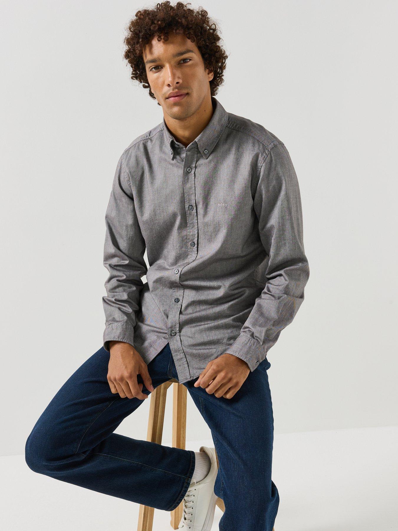 Image 4 of 6 of BOSS Mens Regular Fit Button-Down Oxford Shirt - Brown