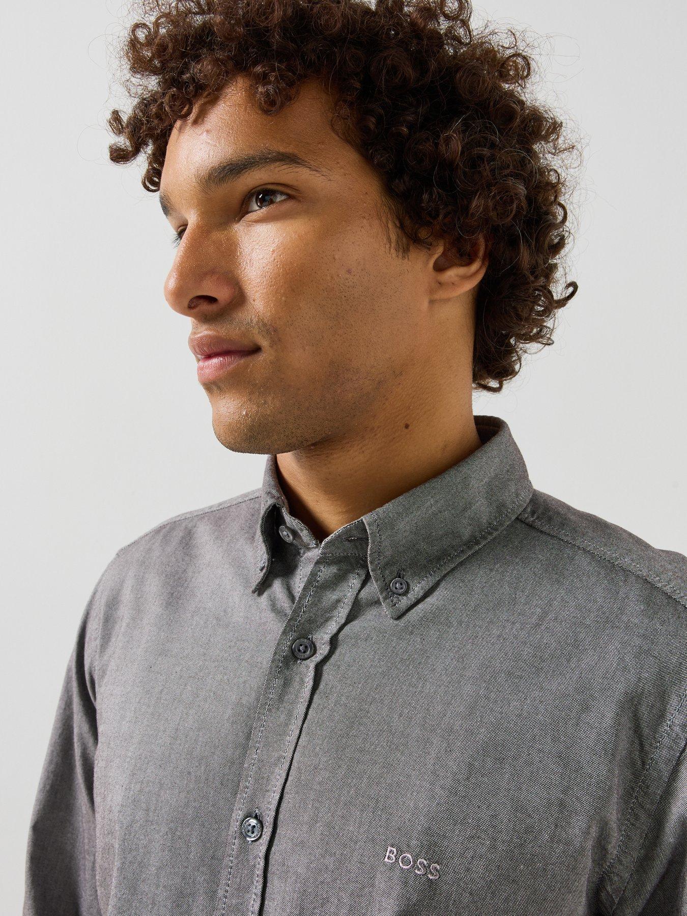 Image 5 of 6 of BOSS Mens Regular Fit Button-Down Oxford Shirt - Brown