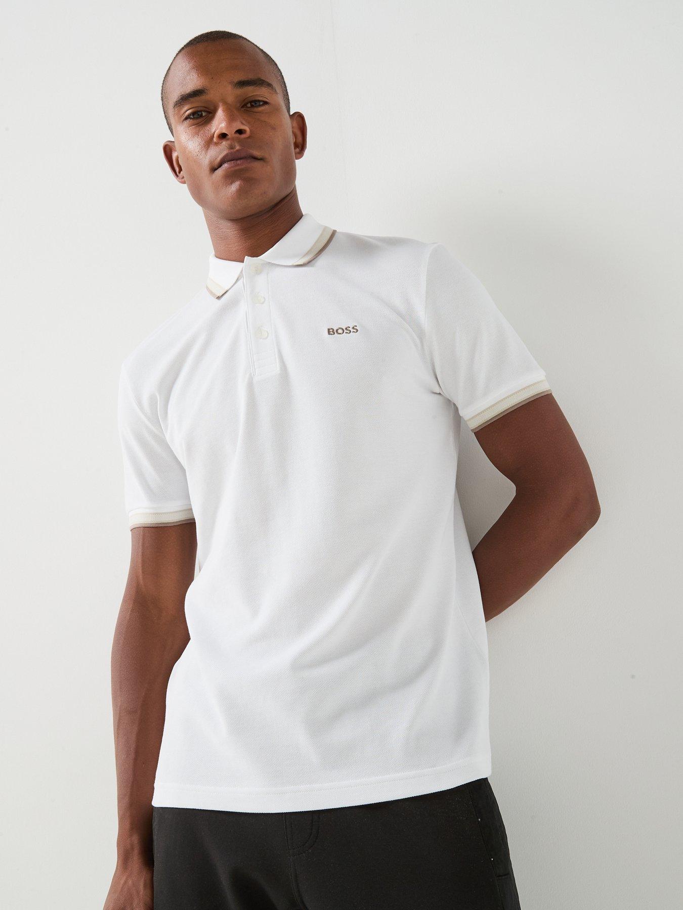 Image 1 of 6 of BOSS Paddy Regular Fit Tipping Polo Shirt - White