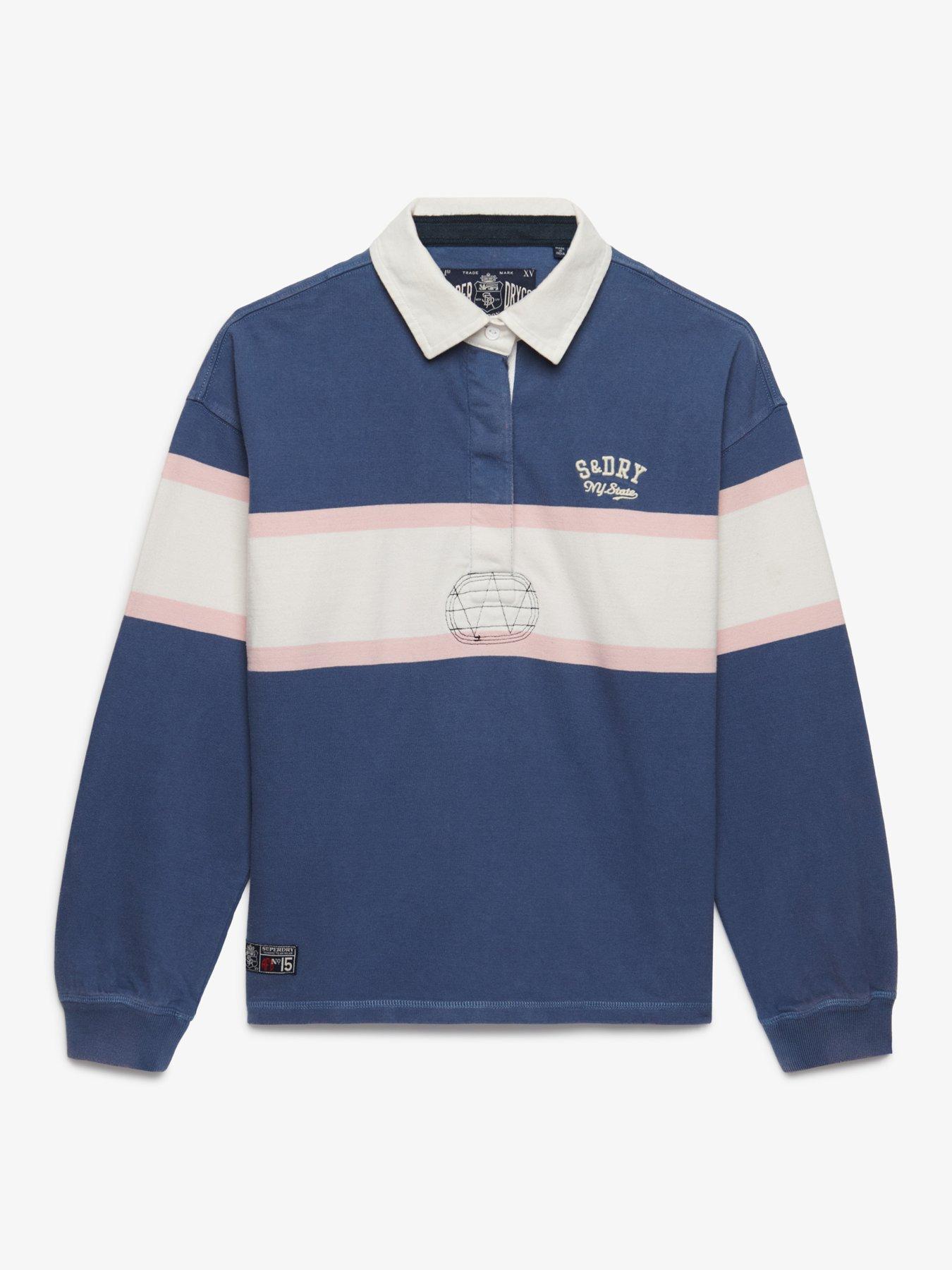 Image 6 of 7 of Superdry Womens Heritage Stripe Oversized Rugby Top - Blue