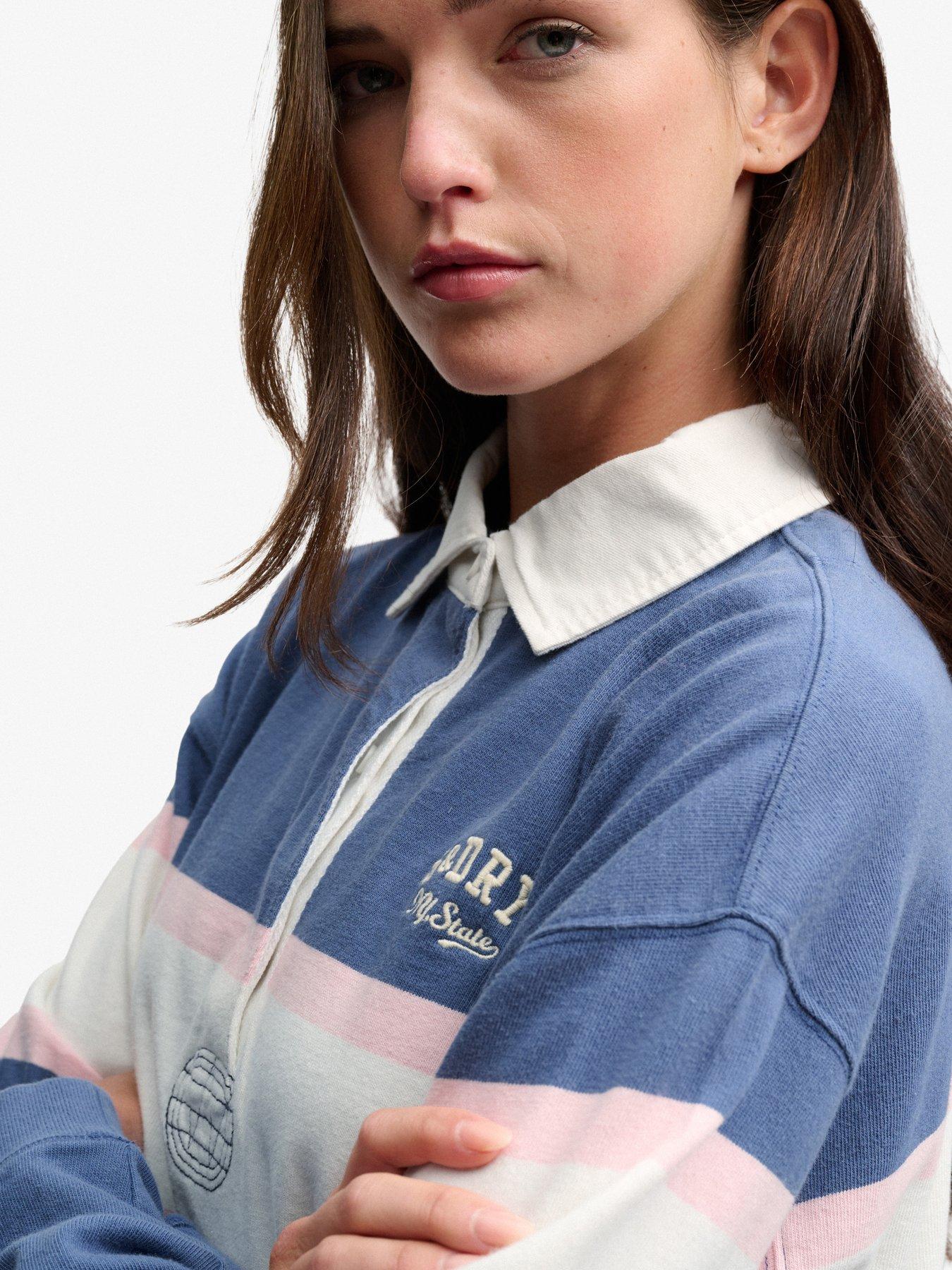 Image 7 of 7 of Superdry Womens Heritage Stripe Oversized Rugby Top - Blue