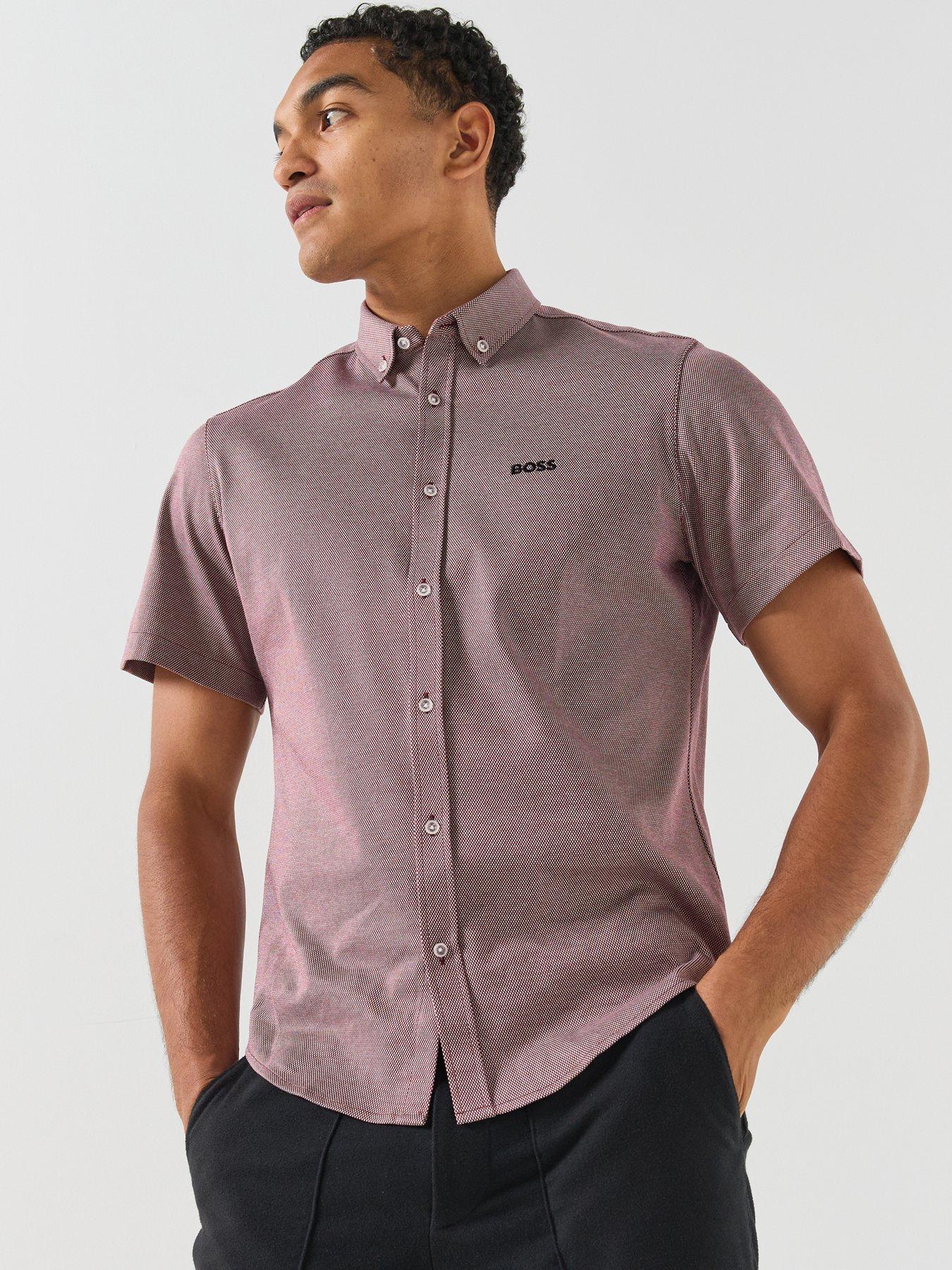 Image 1 of 6 of BOSS Mens ST_Motion S Micro Pattern Button-Down Short Sleeve Shirt - Purple