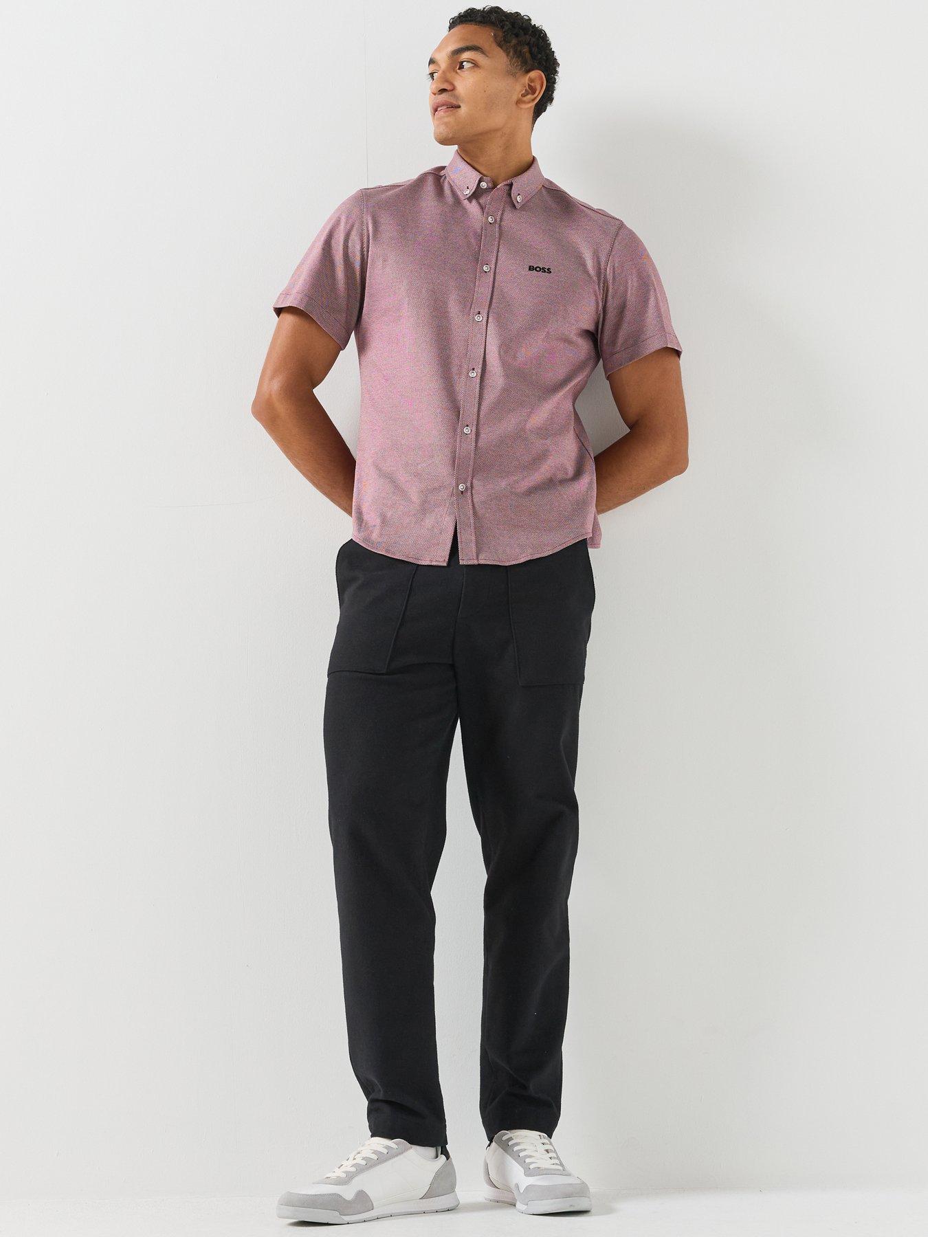 Image 3 of 6 of BOSS Mens ST_Motion S Micro Pattern Button-Down Short Sleeve Shirt - Purple