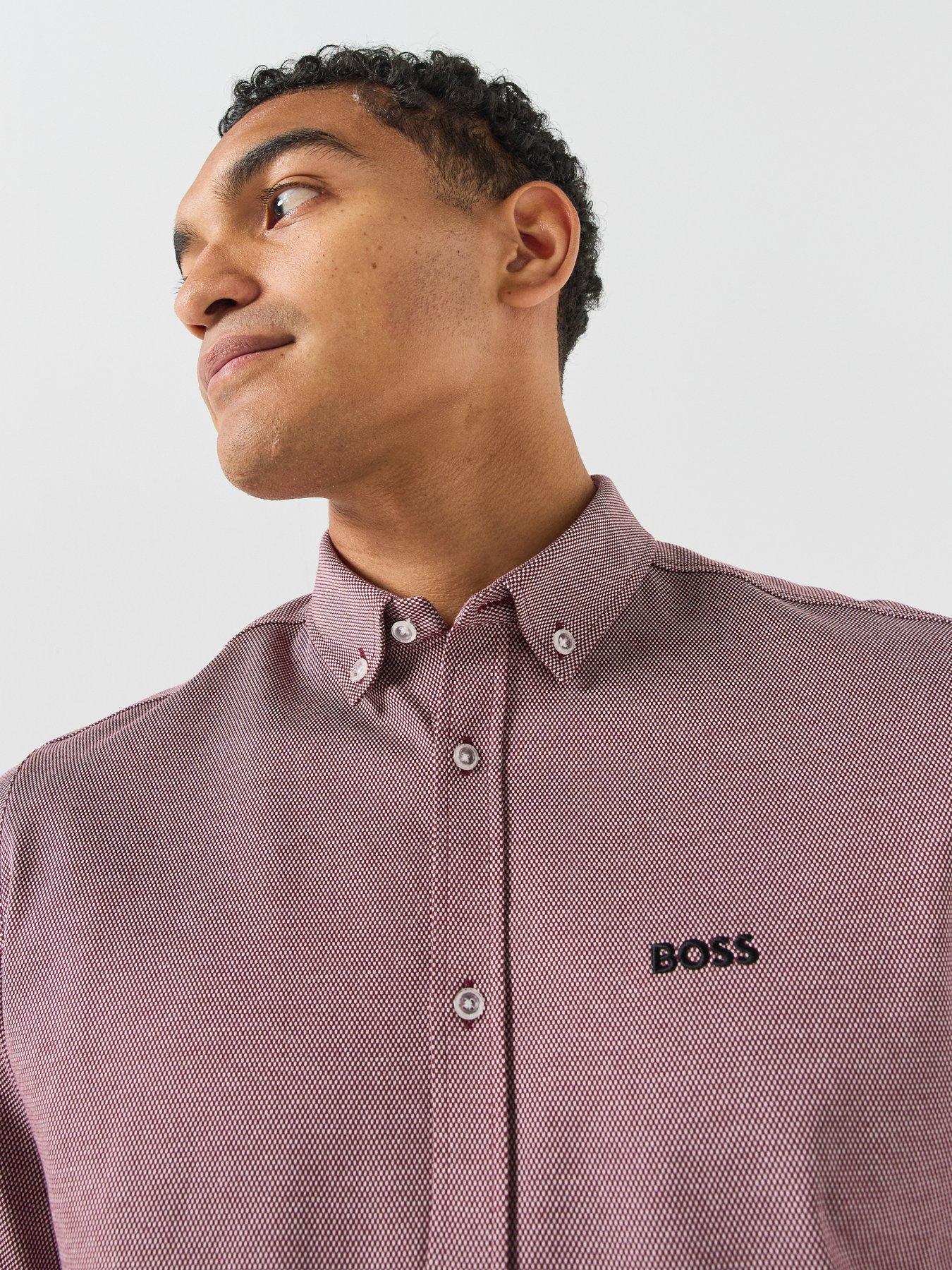 Image 4 of 6 of BOSS Mens ST_Motion S Micro Pattern Button-Down Short Sleeve Shirt - Purple