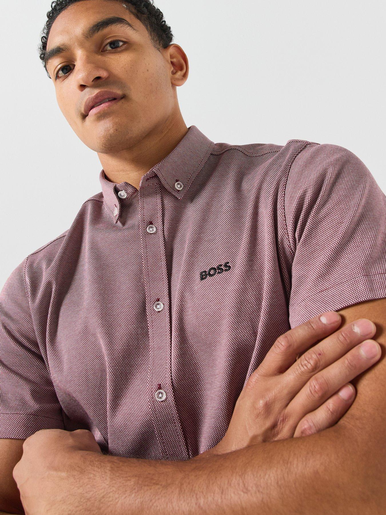 Image 5 of 6 of BOSS Mens ST_Motion S Micro Pattern Button-Down Short Sleeve Shirt - Purple