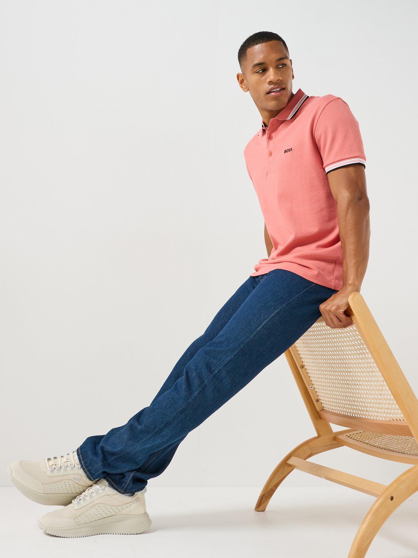 BOSS Men's Regular Fit Tipped Polo Shirt with Chest Logo Detail - Pink