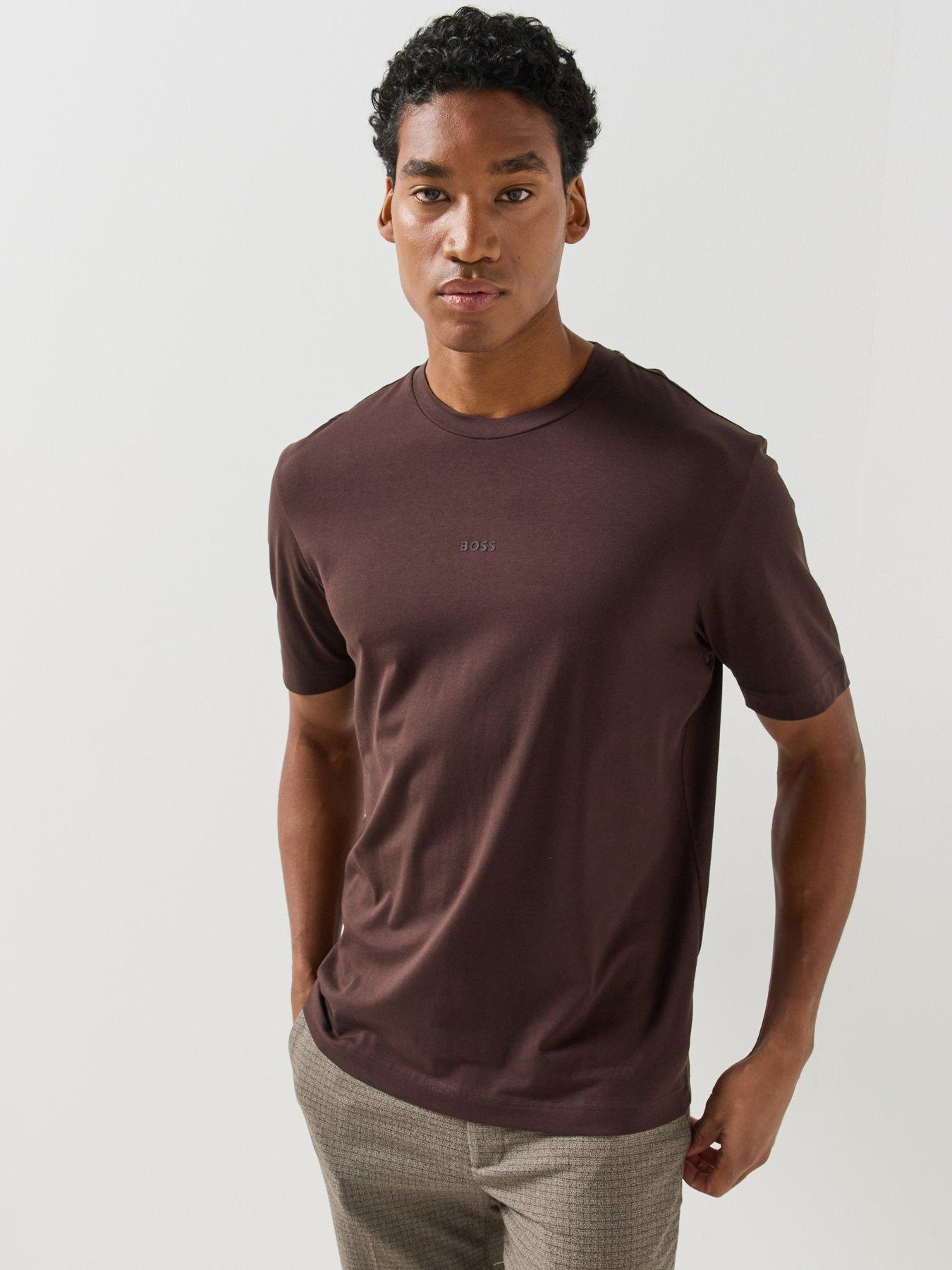 Image 1 of 4 of BOSS BOSS Mens Tonal Logo Cotton-Stretch T-Shirt - Brown