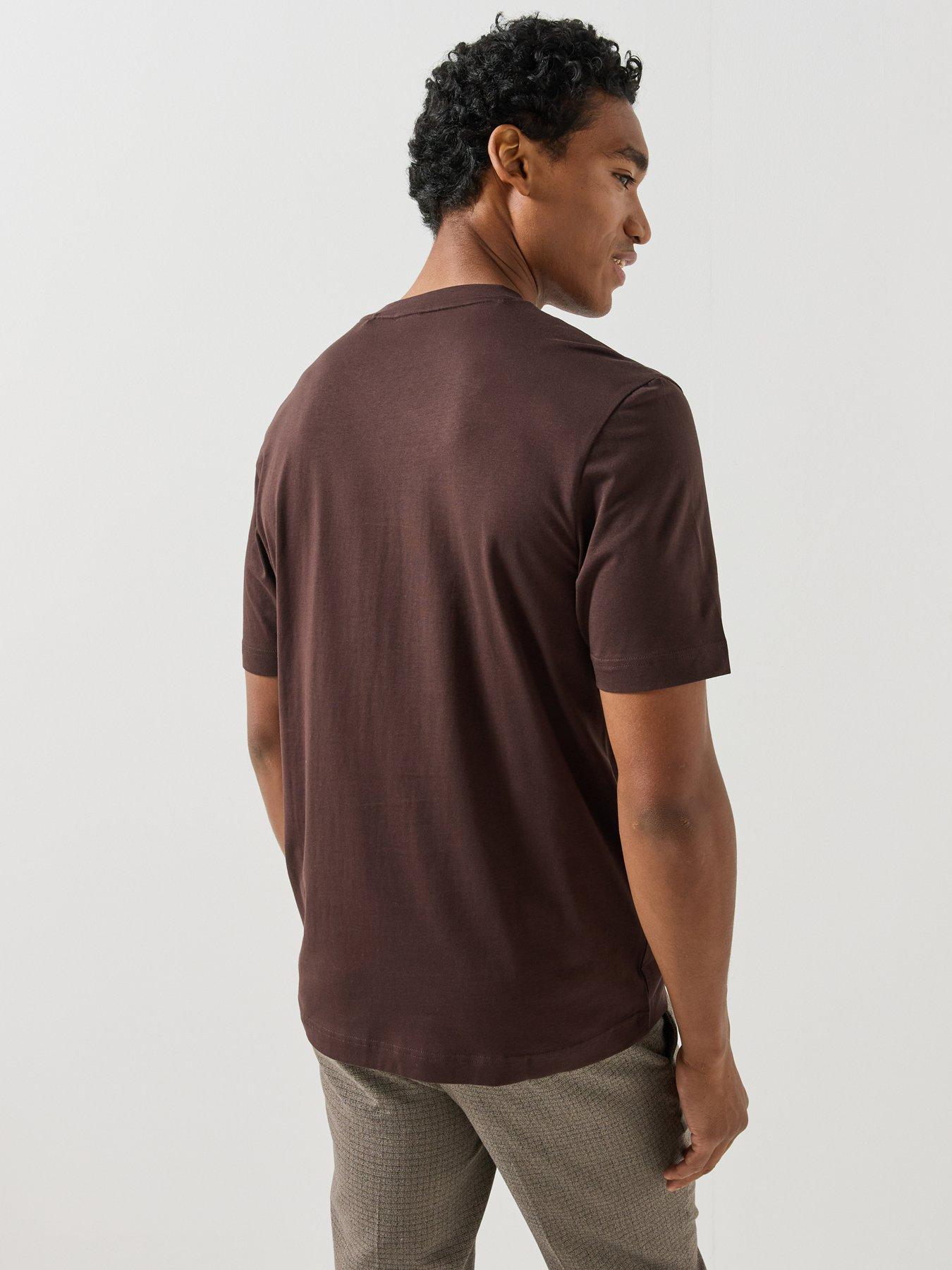 Image 2 of 4 of BOSS BOSS Mens Tonal Logo Cotton-Stretch T-Shirt - Brown