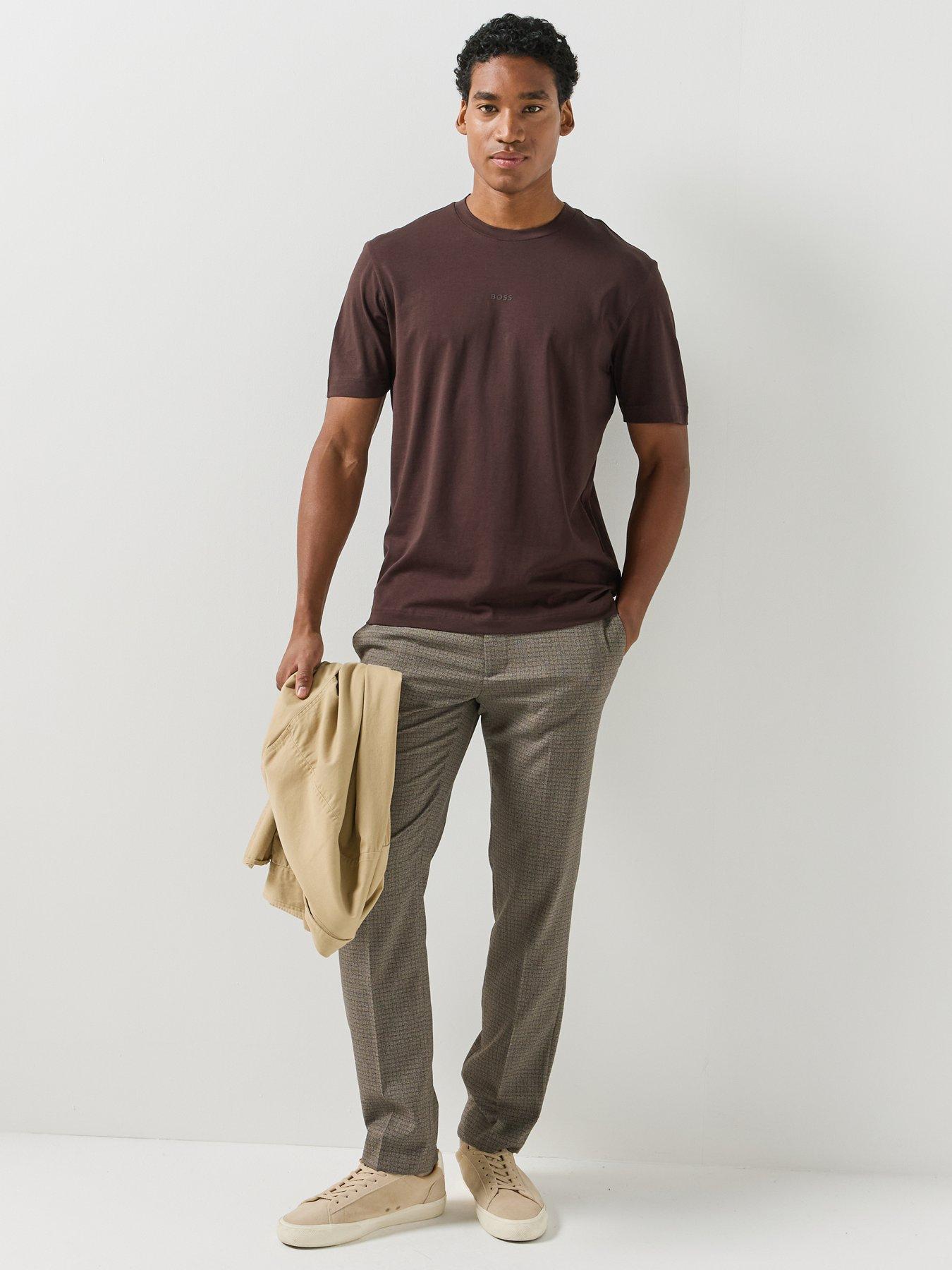 Image 3 of 4 of BOSS BOSS Mens Tonal Logo Cotton-Stretch T-Shirt - Brown