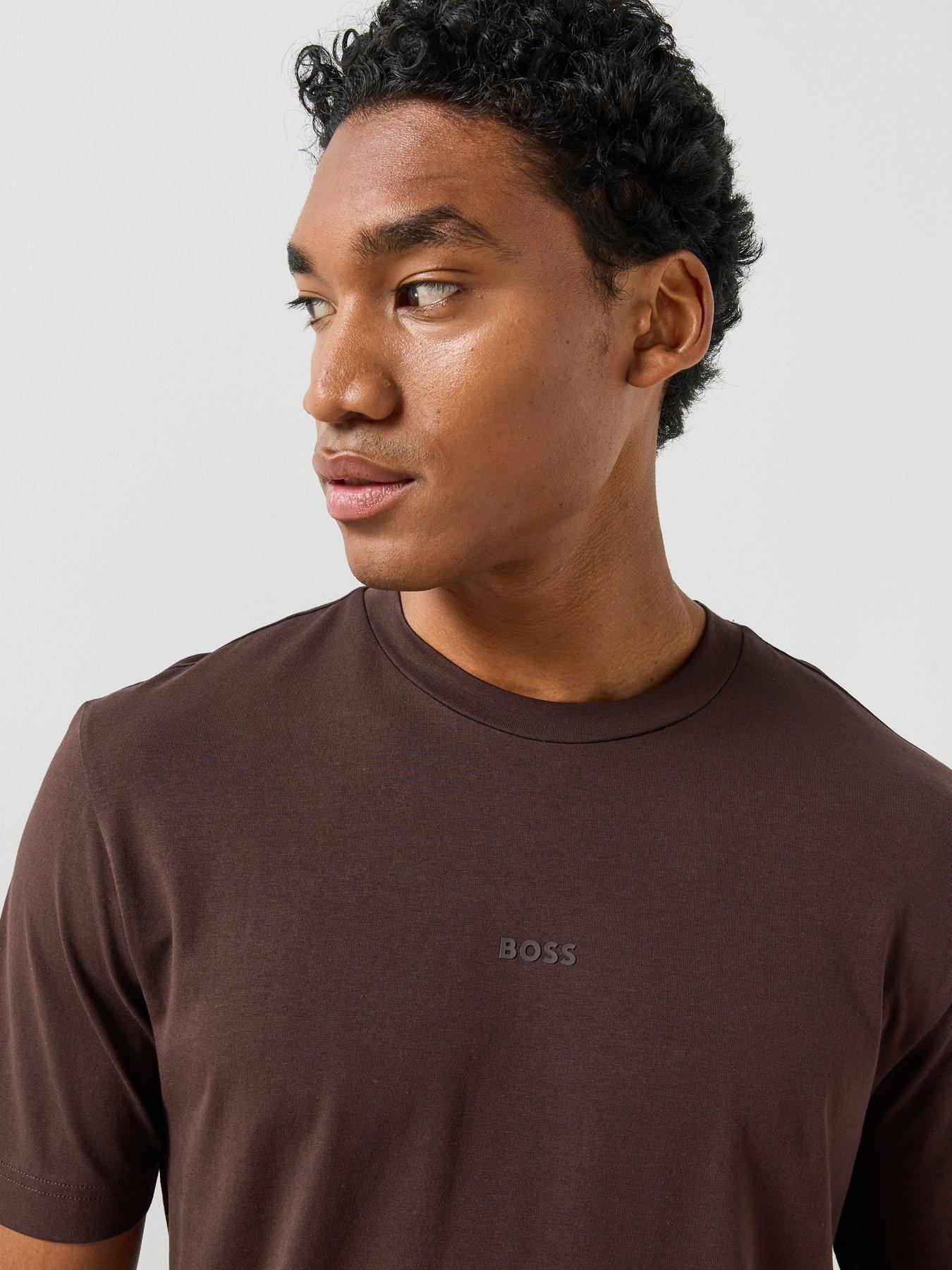 Image 4 of 4 of BOSS BOSS Mens Tonal Logo Cotton-Stretch T-Shirt - Brown