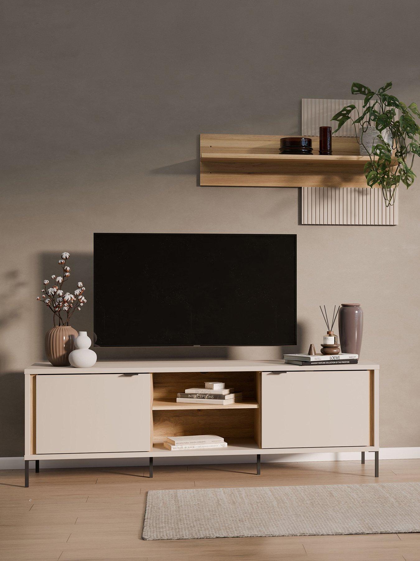 Seravel 2 Piece Package - TV Unit and Wall Shelf - Sand/Oak (Buy  &  SAVE)