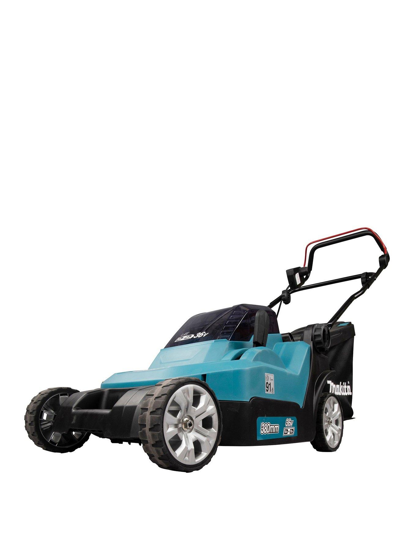Image 1 of 7 of Makita Twin 18V LXT 38cm Lawn Mower 2 X 5Ah Batteries & Twin-Port Charger