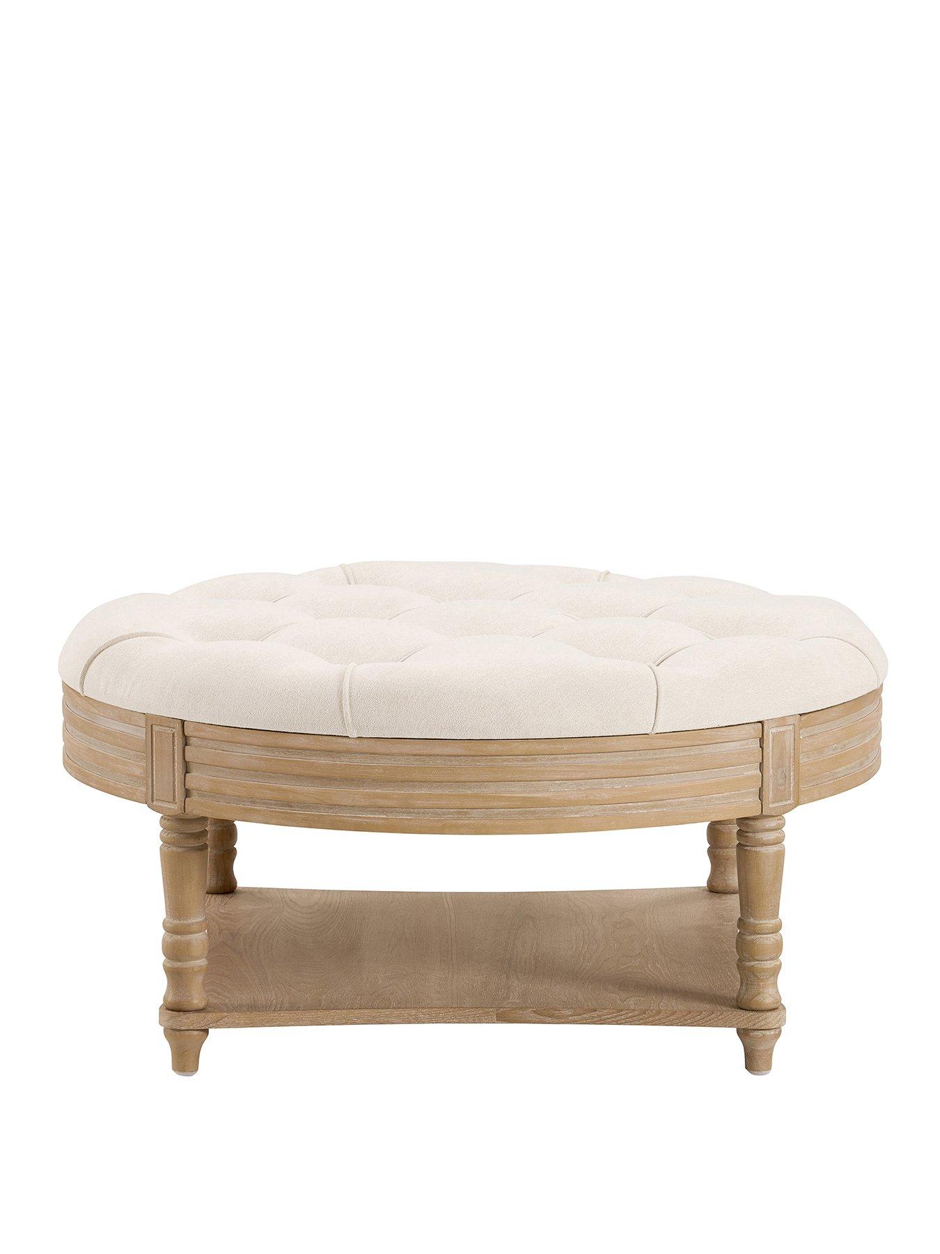 Image 2 of 6 of Dusk Aubrey Round Coffee Table Pouffe - Cream Linen