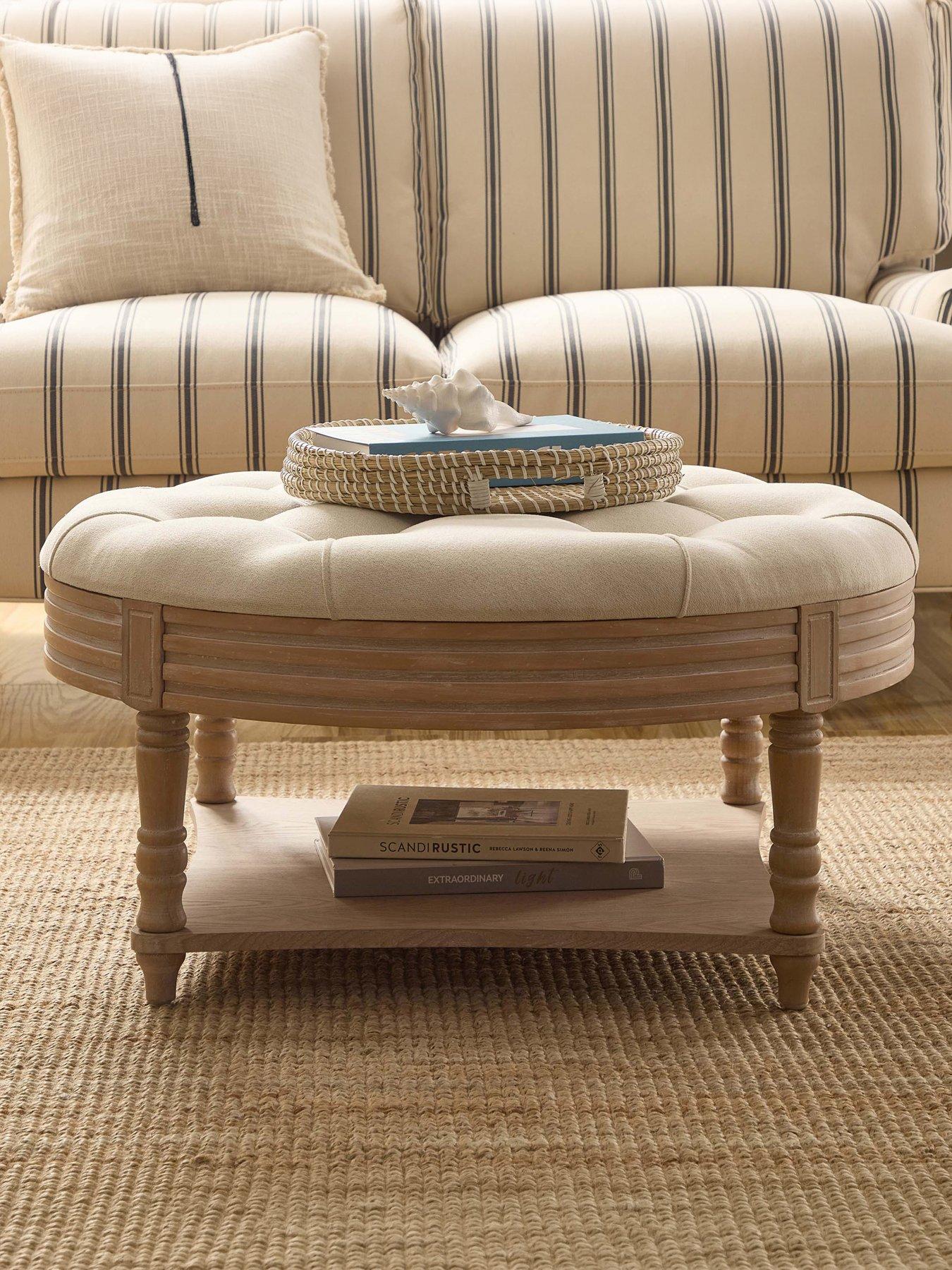 Image 3 of 6 of Dusk Aubrey Round Coffee Table Pouffe - Cream Linen