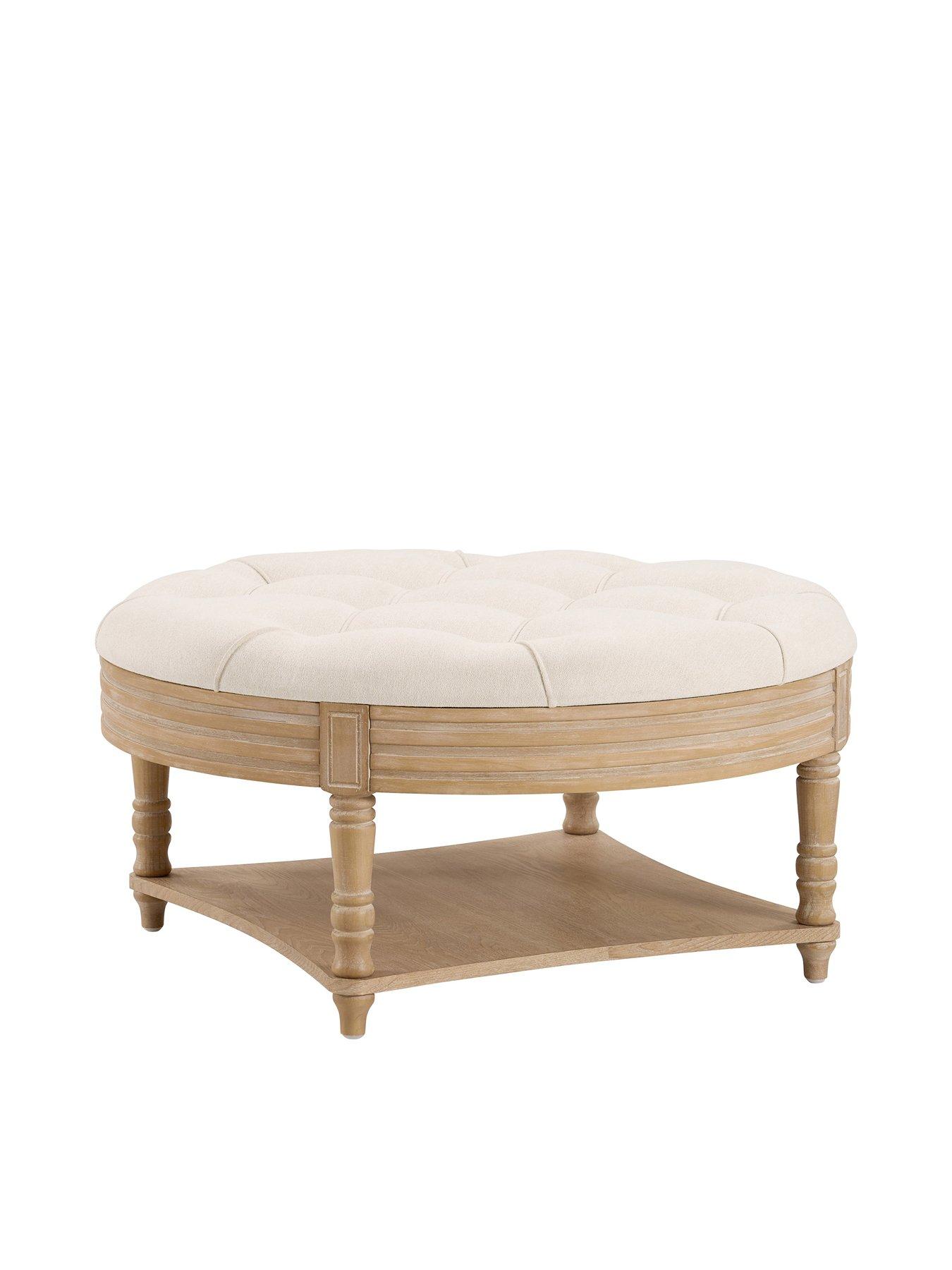 Image 4 of 6 of Dusk Aubrey Round Coffee Table Pouffe - Cream Linen