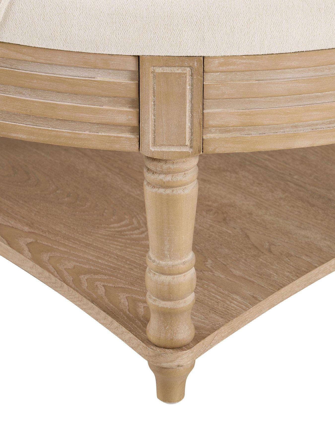 Image 5 of 6 of Dusk Aubrey Round Coffee Table Pouffe - Cream Linen
