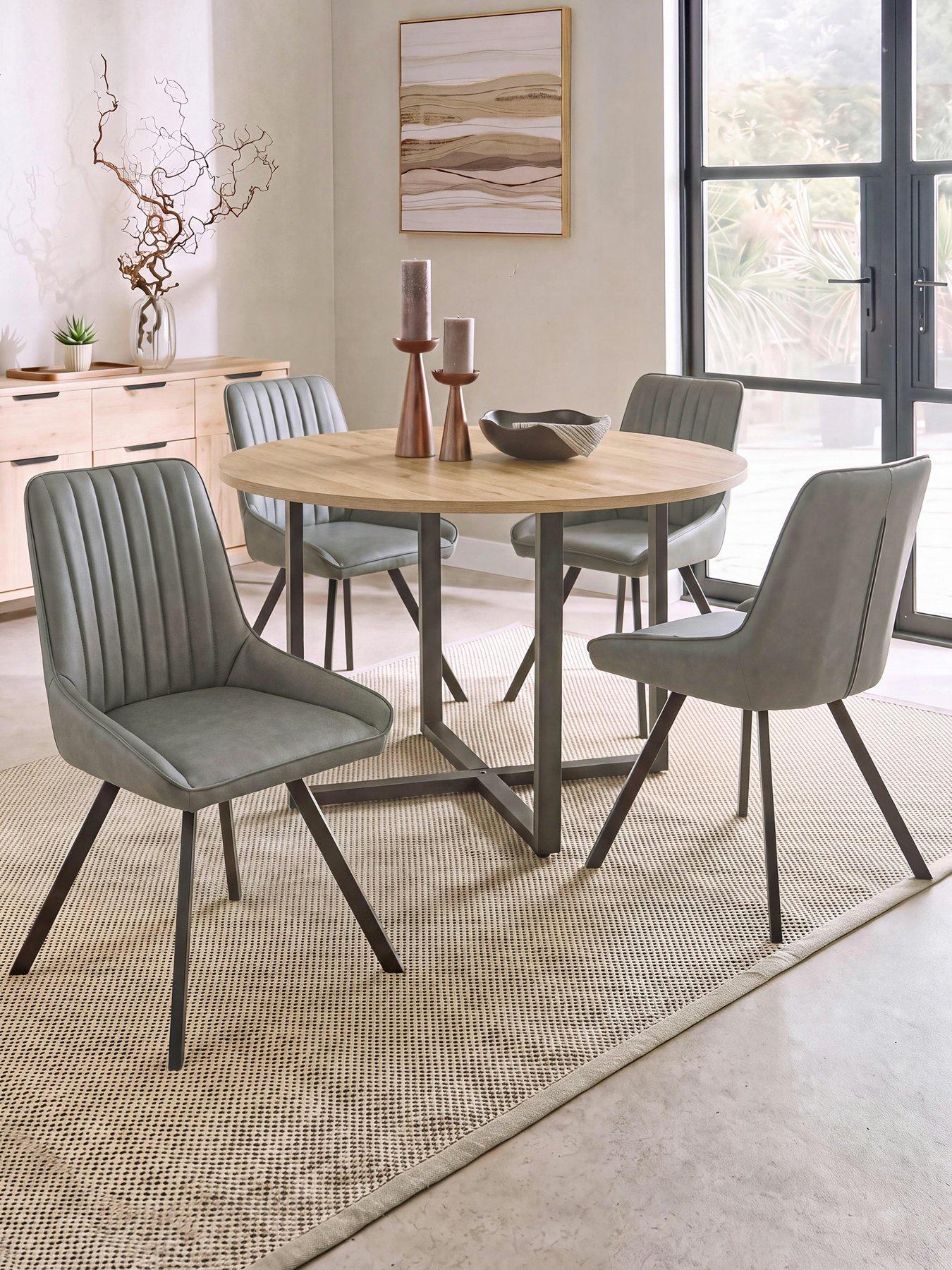 Image 1 of 7 of The Very Collection Harlem Light Oak Round Dining Table With 4 Marlow Faux Leather Grey Chairs - FSC&reg; Certified