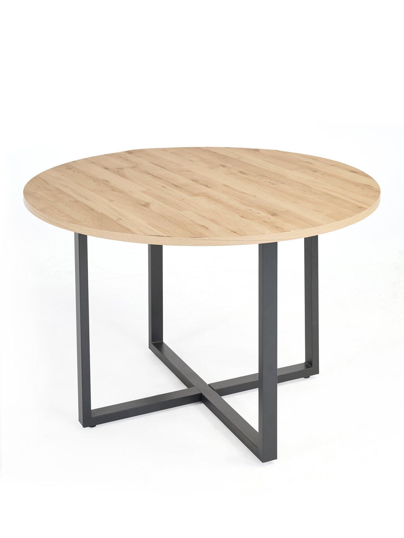 Image 2 of 7 of The Very Collection Harlem Light Oak Round Dining Table With 4 Marlow Faux Leather Grey Chairs - FSC&reg; Certified
