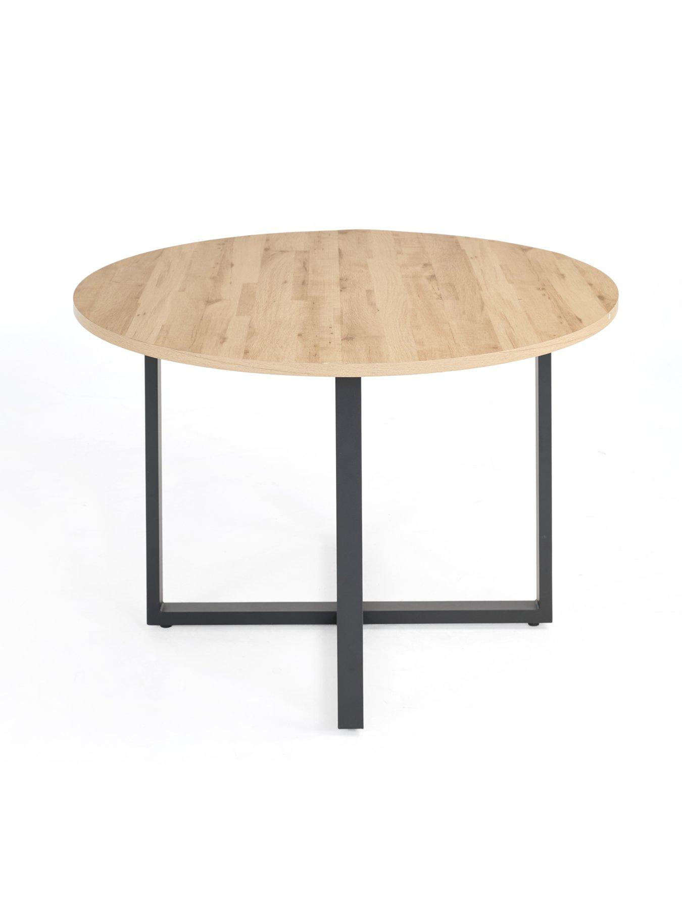 Image 3 of 7 of The Very Collection Harlem Light Oak Round Dining Table With 4 Marlow Faux Leather Grey Chairs - FSC&reg; Certified