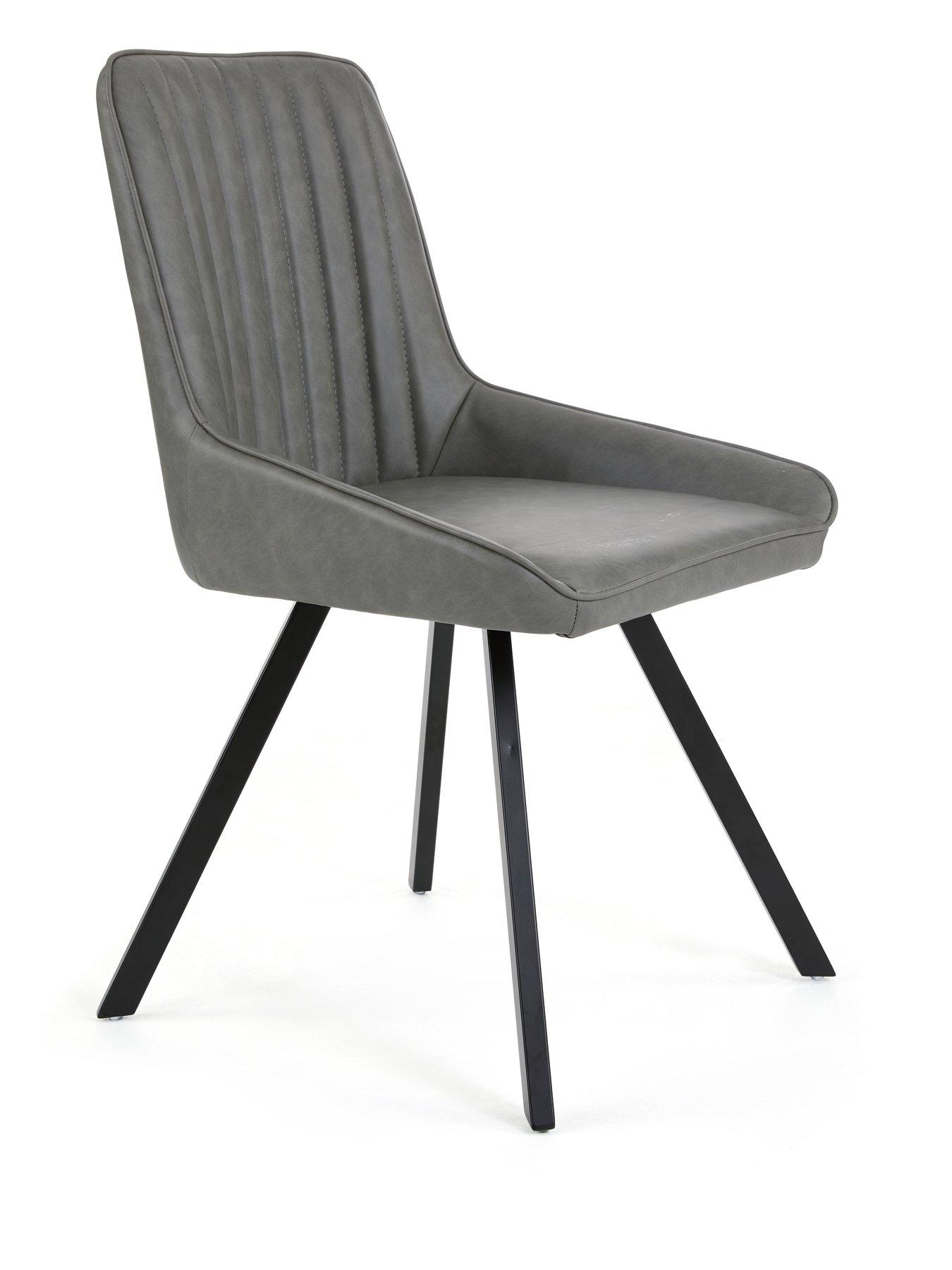 Image 4 of 7 of The Very Collection Harlem Light Oak Round Dining Table With 4 Marlow Faux Leather Grey Chairs - FSC&reg; Certified