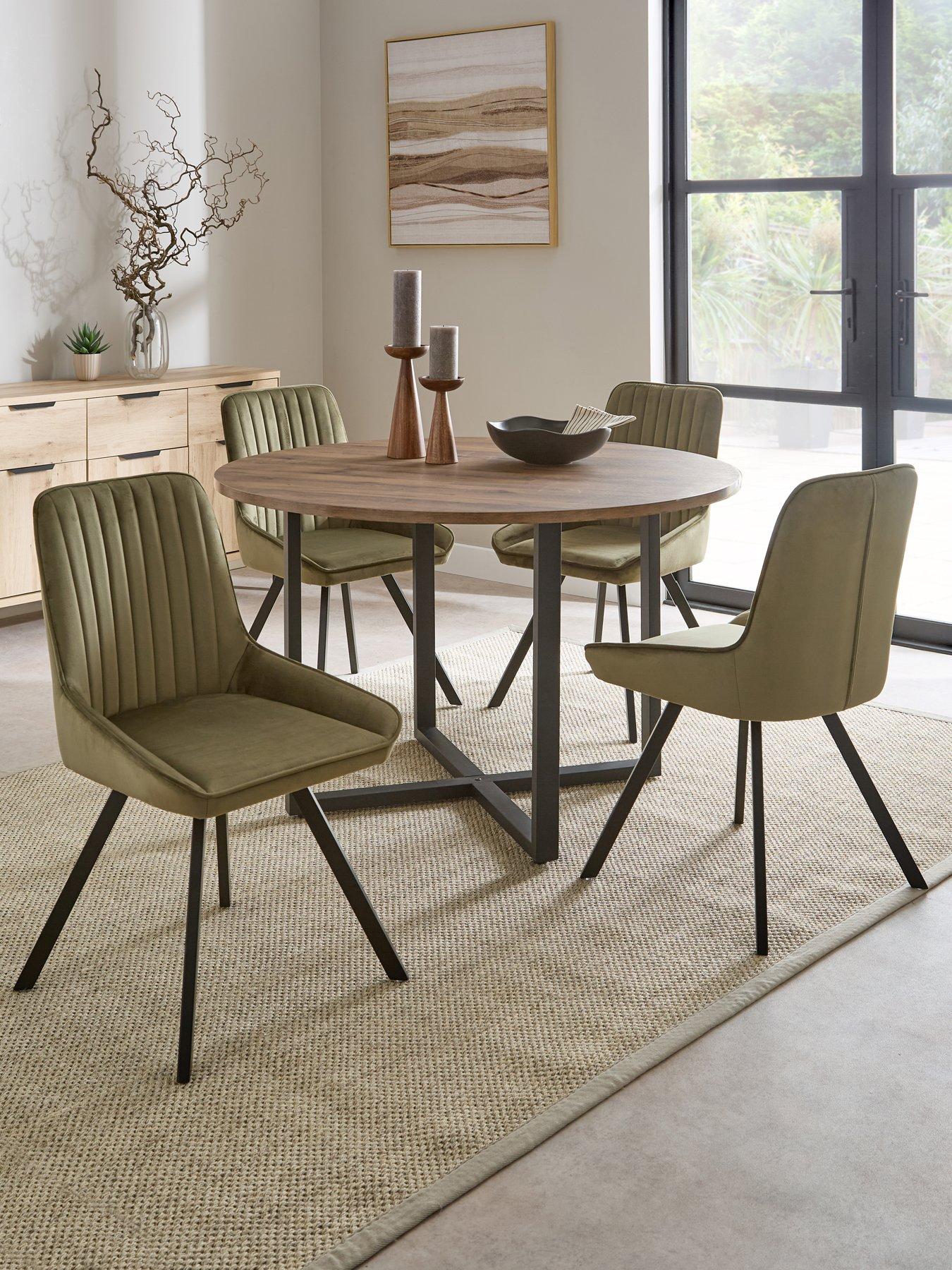 The Very Collection Harlem Mid Oak Round Dining Table With 4 Marlow Moss Green Chairs - FSC® Certified