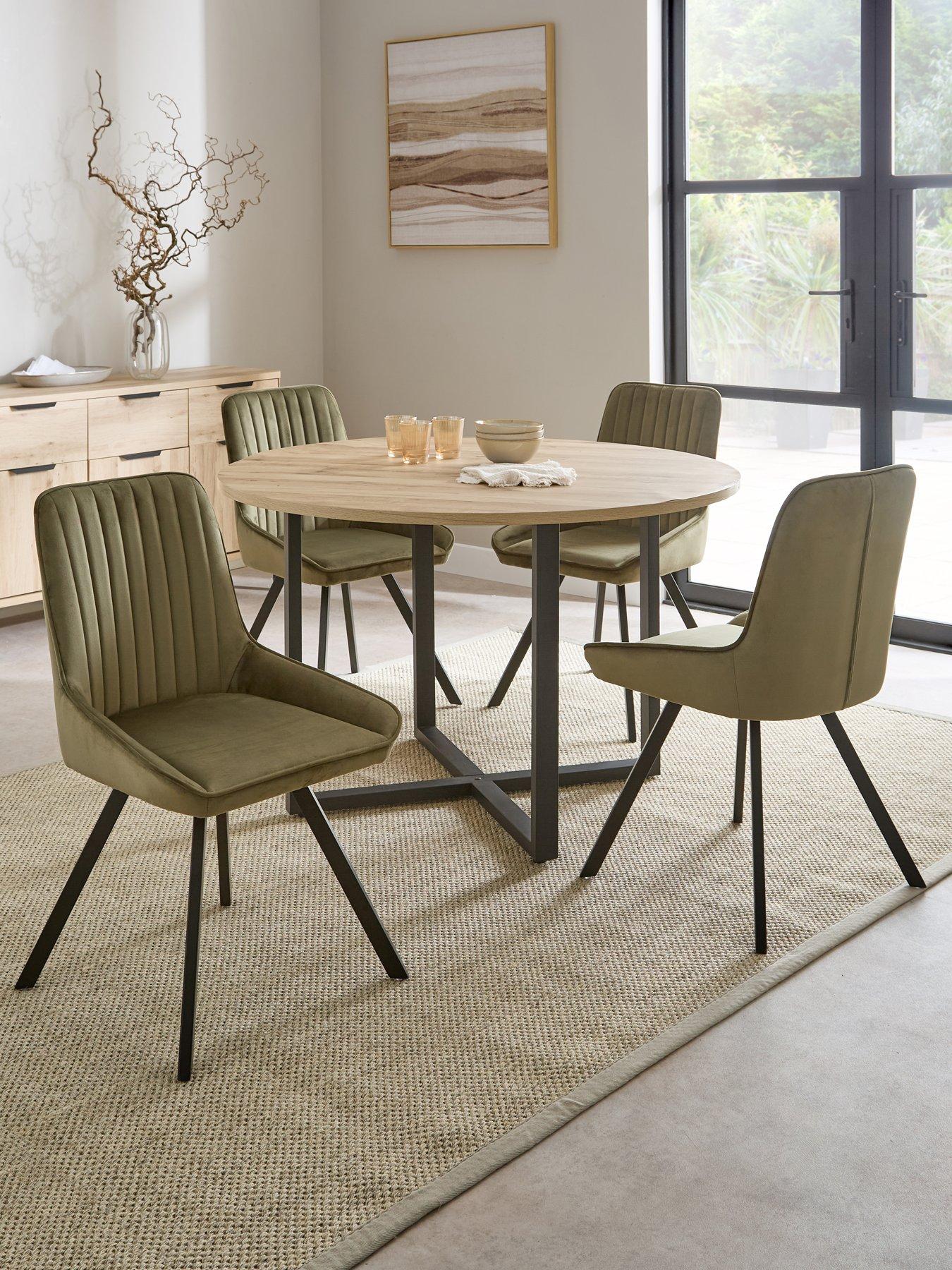 The Very Collection Harlem Light Oak Round Dining Table With 4 Marlow Moss Green Chairs - FSC® Certified