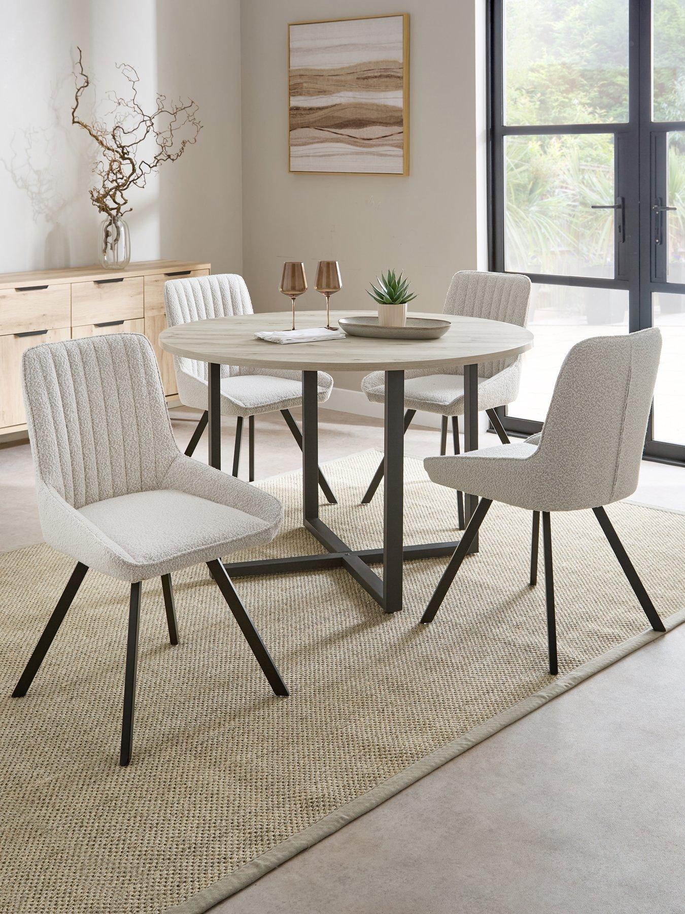 The Very Collection Harlem Grey Oak Round Dining Table With 4 Marlow Boucle Chairs - FSC® Certified