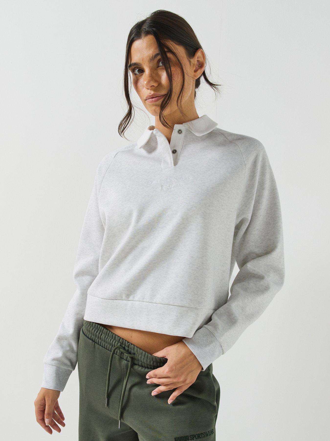 Image 1 of 6 of Puma Puma Womens Relaxed Soft Fleece Long Sleeve Polo Shirt - White