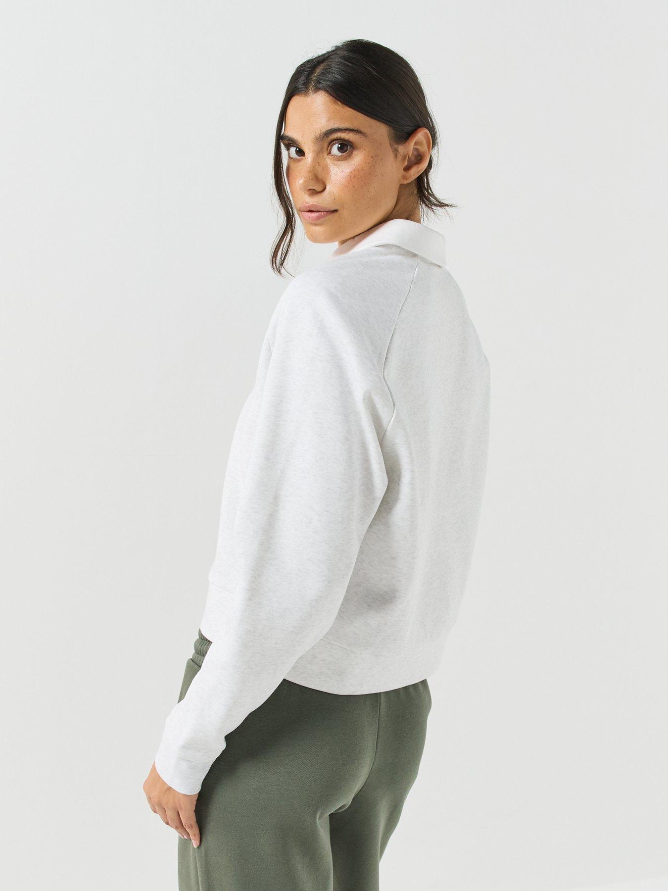 Image 2 of 6 of Puma Puma Womens Relaxed Soft Fleece Long Sleeve Polo Shirt - White
