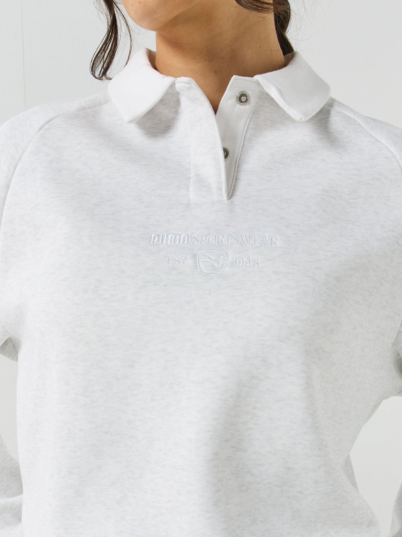 Image 4 of 6 of Puma Puma Womens Relaxed Soft Fleece Long Sleeve Polo Shirt - White