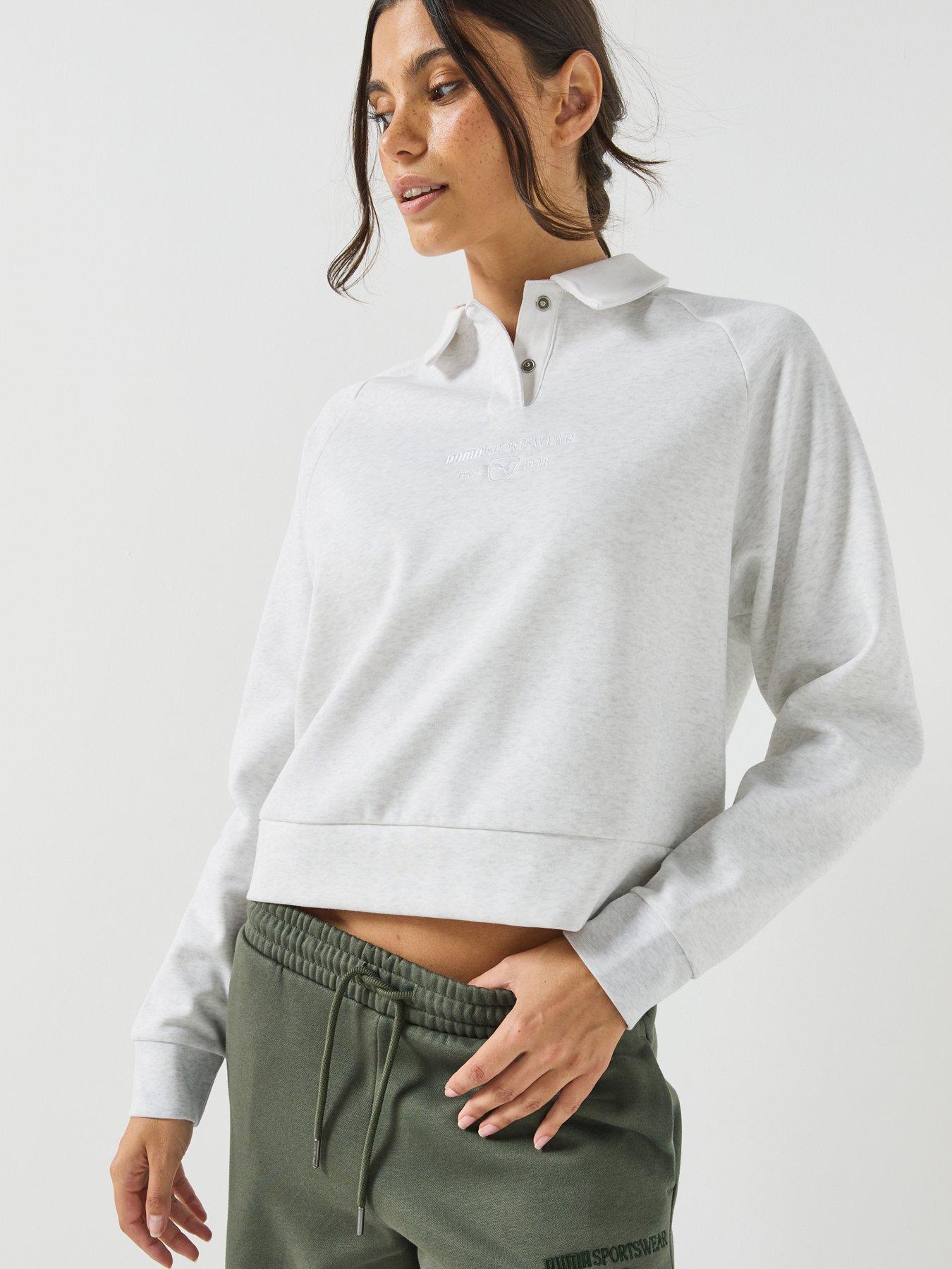 Image 5 of 6 of Puma Puma Womens Relaxed Soft Fleece Long Sleeve Polo Shirt - White