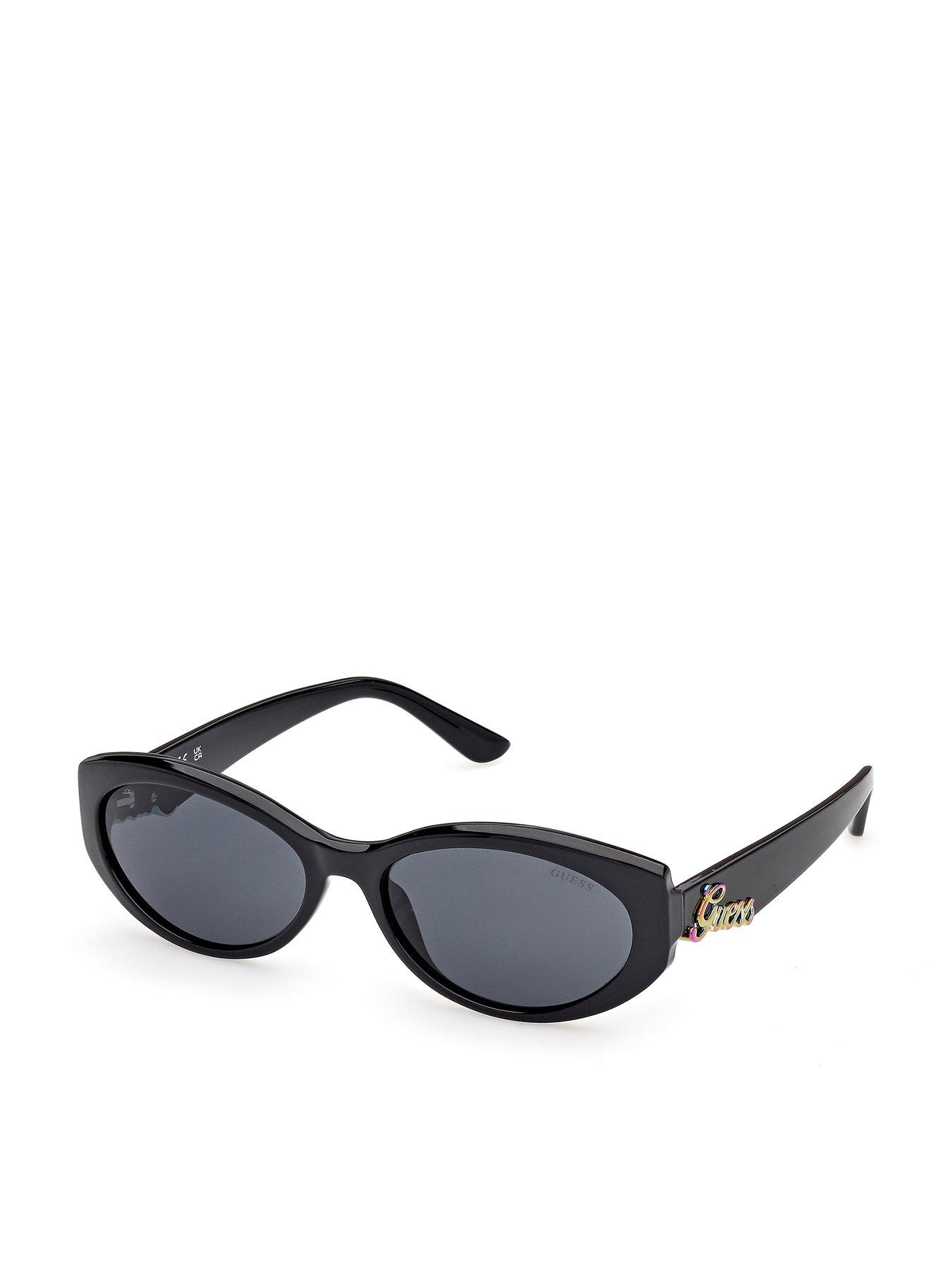 Image 1 of 6 of Guess Shiny Oval Sunglasses - Black