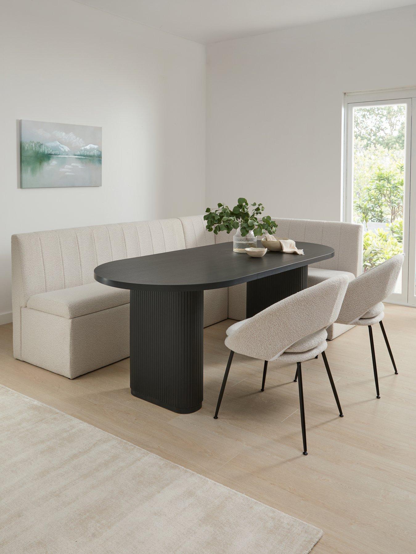 The Very Collection Sander Corner Storage Booth In Boucle With Carina 200cm Black Dining Table & 2 Aurelia Boucle Chairs
