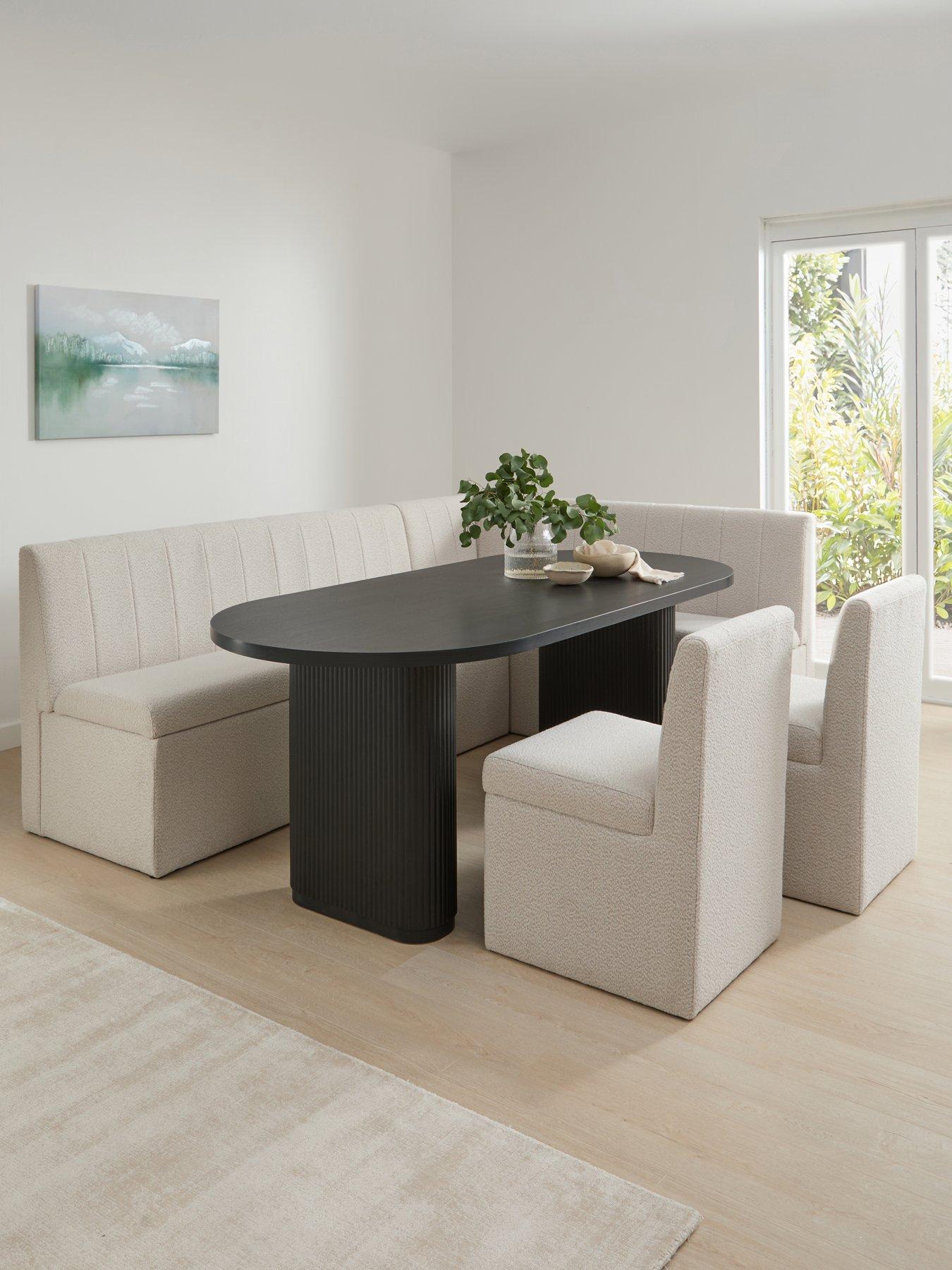 The Very Collection Sander Corner Storage Booth In Boucle With Carina 200cm Black Dining Table & 2 Sander Chairs