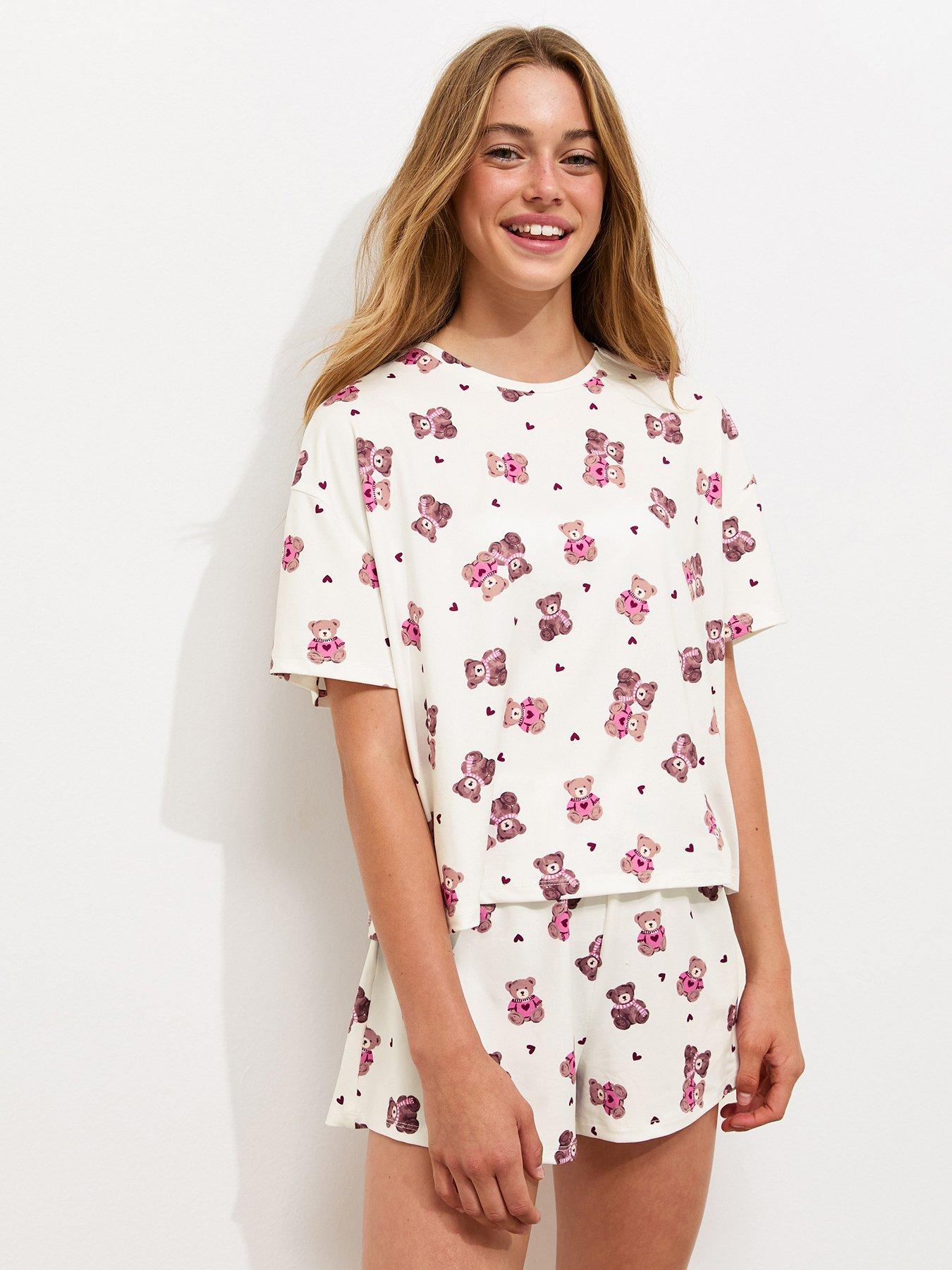 Image 1 of 6 of New Look 915 Girls Cream Teddy Bear T-shirt And Shorts Pyjama Set