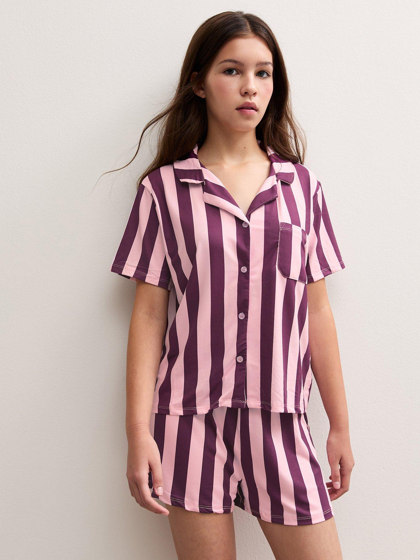 Image 1 of 5 of New Look 915 Girls Pink Striped Short Sleeve Top And Shorts Pyjama Set