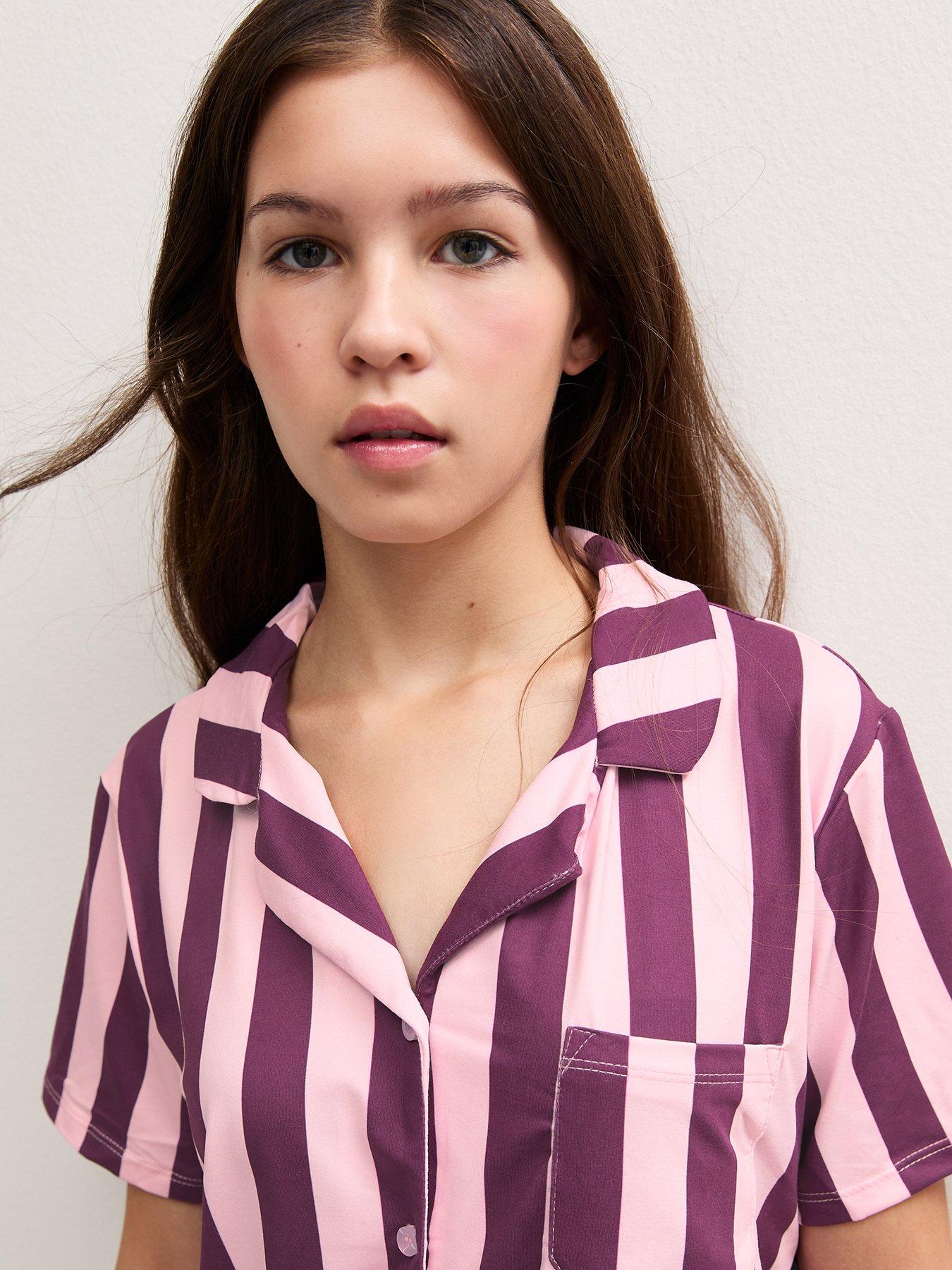 Image 4 of 5 of New Look 915 Girls Pink Striped Short Sleeve Top And Shorts Pyjama Set