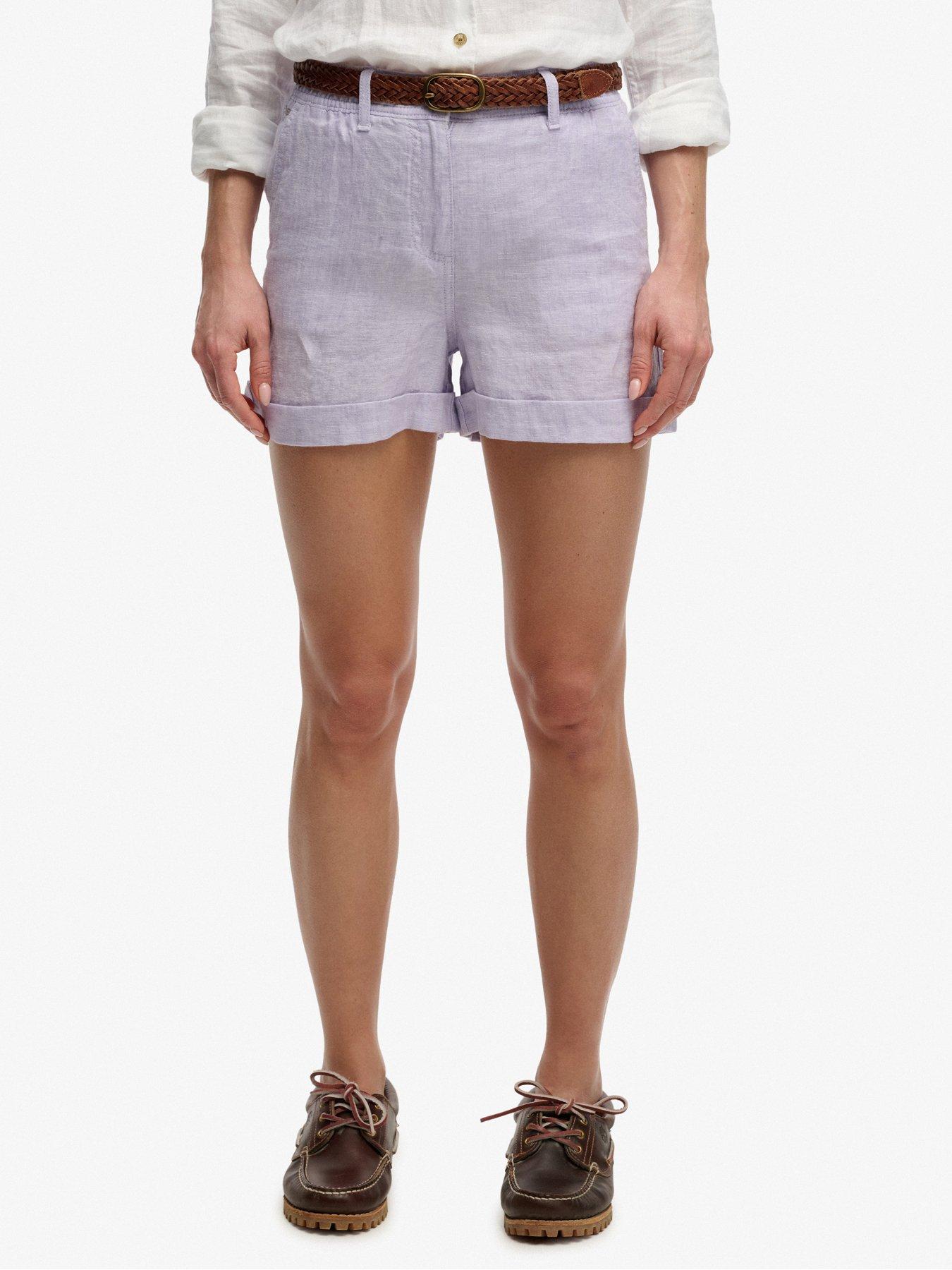Superdry Mid Rise Linen Shorts - Purple