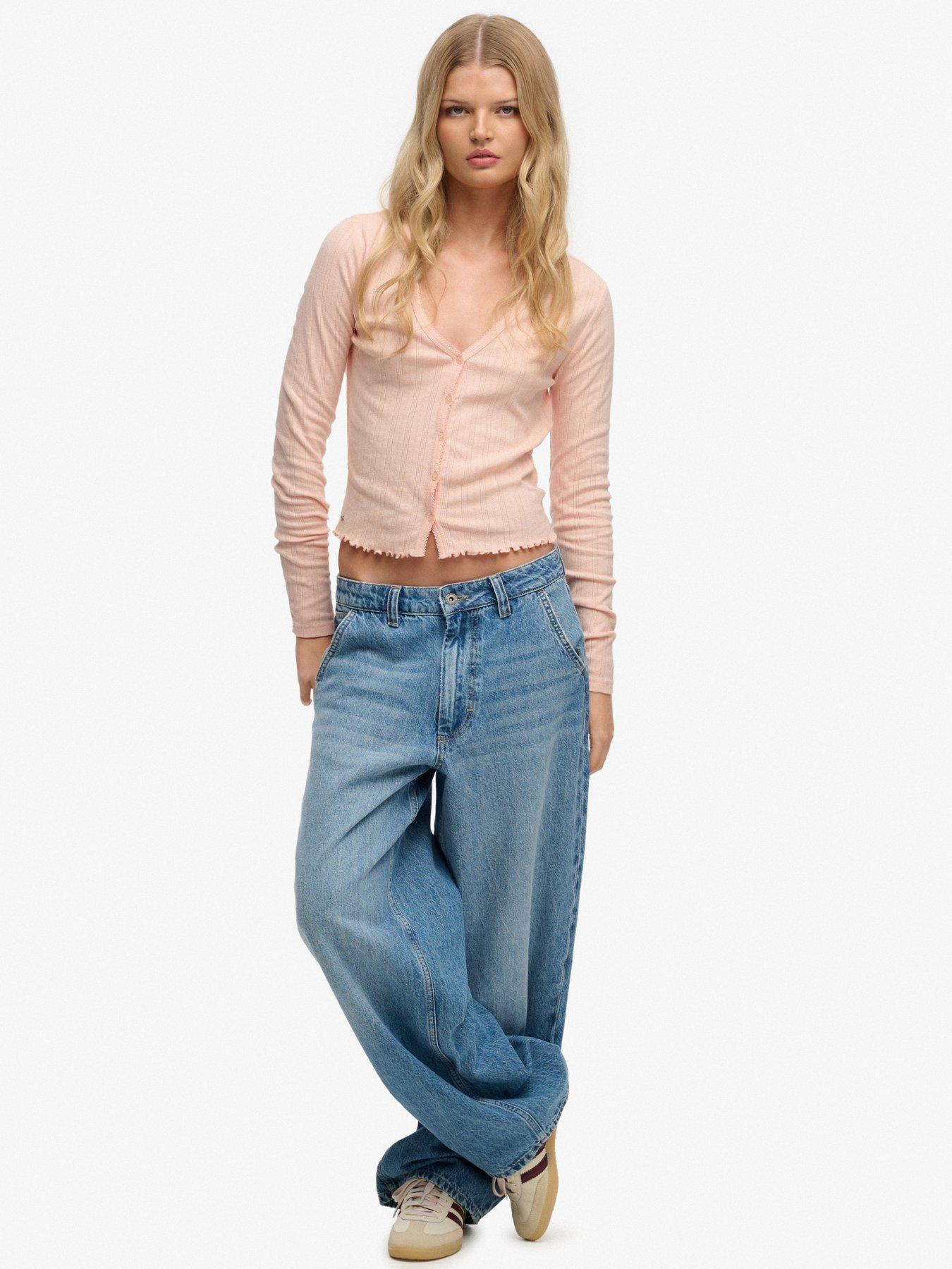 Image 3 of 6 of Superdry Athletic Essential Pointelle Cardigan - Pink