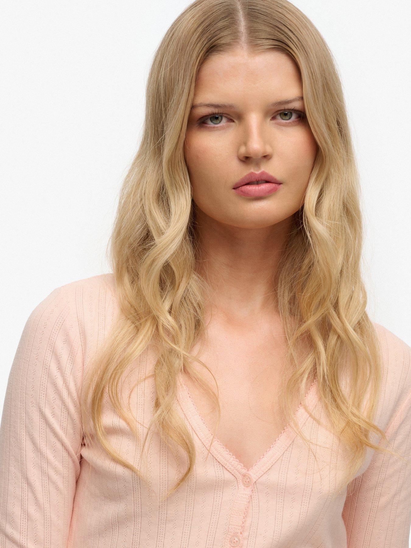 Image 4 of 6 of Superdry Athletic Essential Pointelle Cardigan - Pink