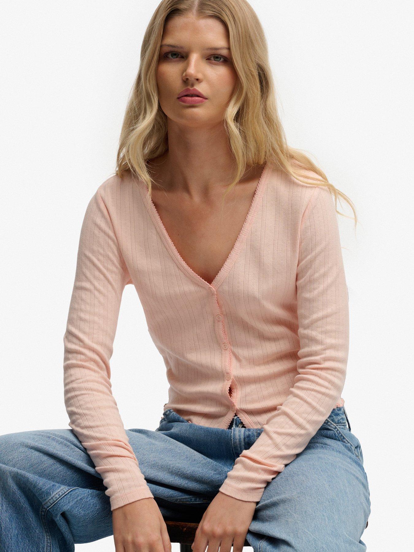 Image 5 of 6 of Superdry Athletic Essential Pointelle Cardigan - Pink