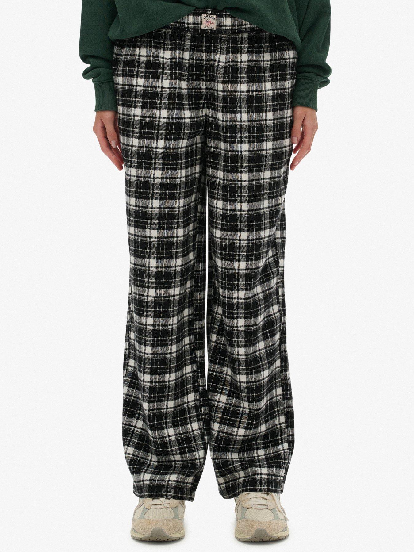 Image 1 of 7 of Superdry Cotton Check Elastic Trousers - Black