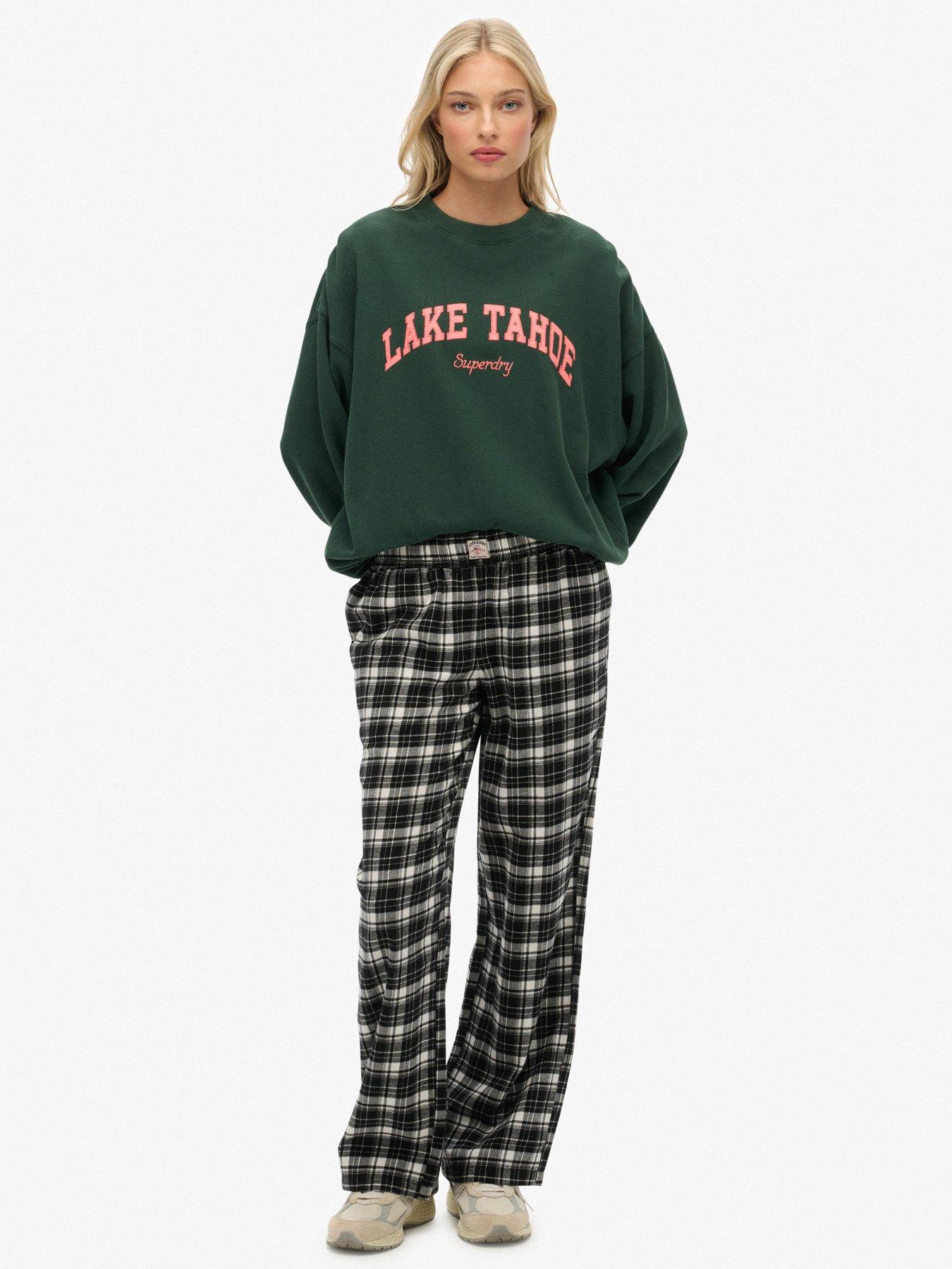 Image 3 of 7 of Superdry Cotton Check Elastic Trousers - Black