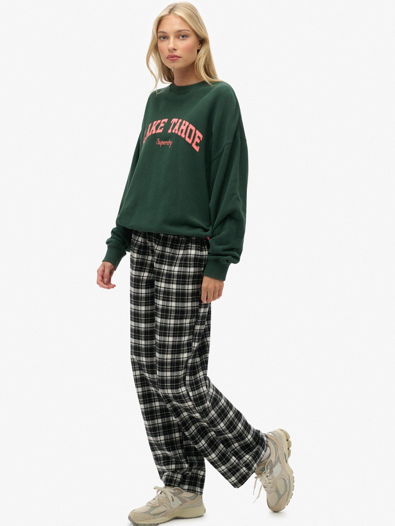Image 4 of 7 of Superdry Cotton Check Elastic Trousers - Black