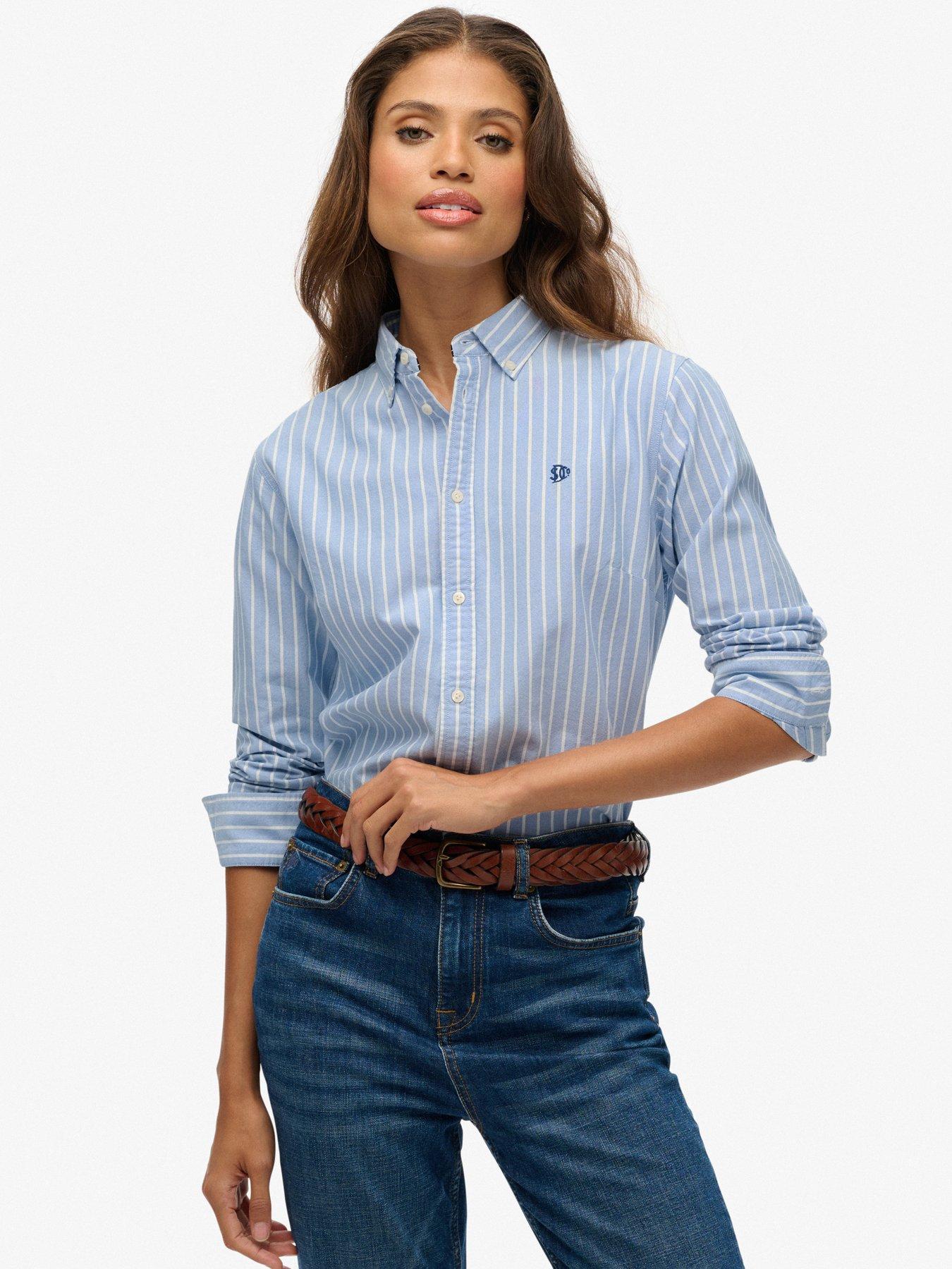 Superdry Slim Oxford Button Down Striped Shirt- Blue
