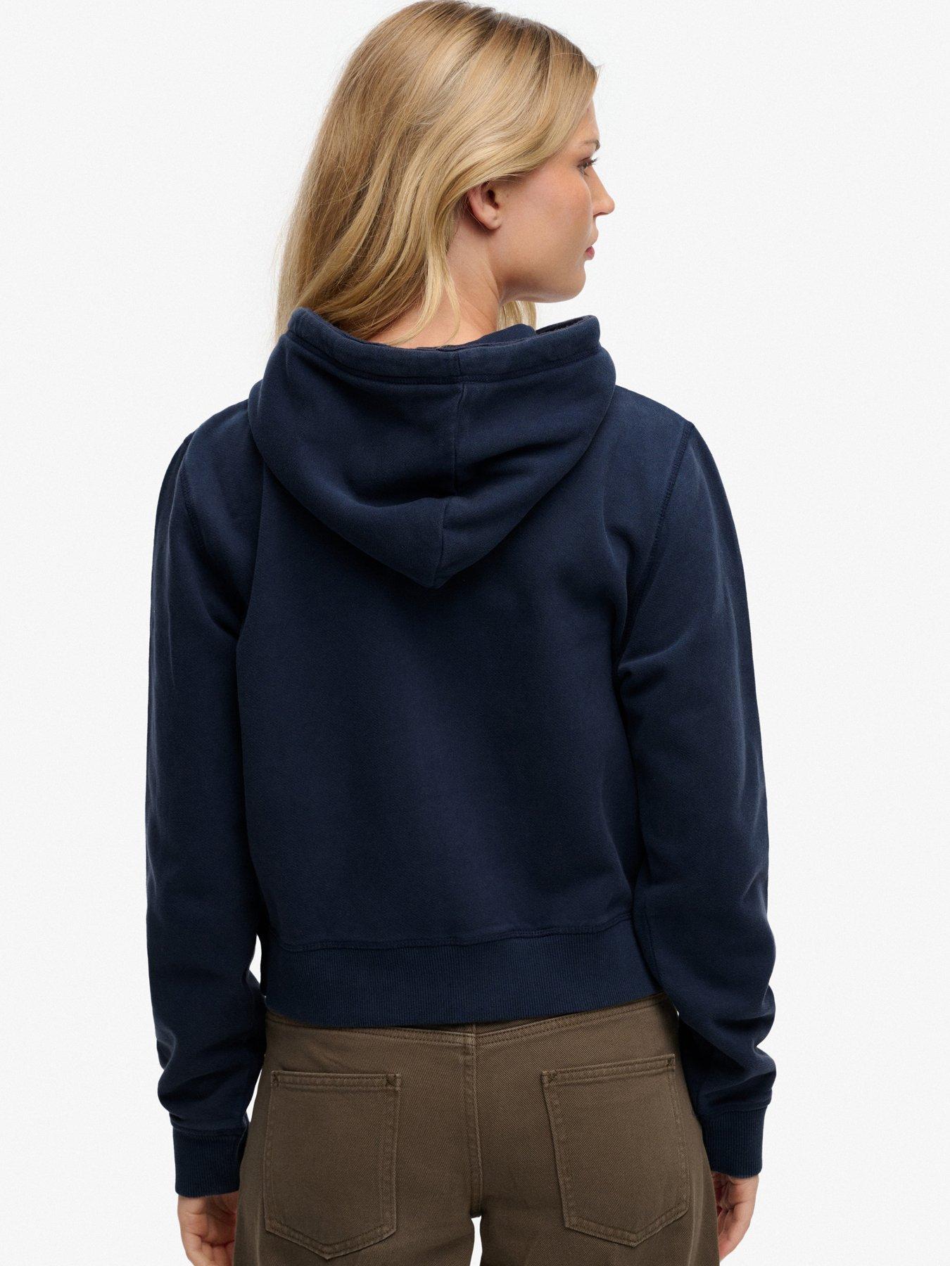 Image 2 of 4 of Superdry Athletic Essentials Cropped Zip Hoodie - Navy
